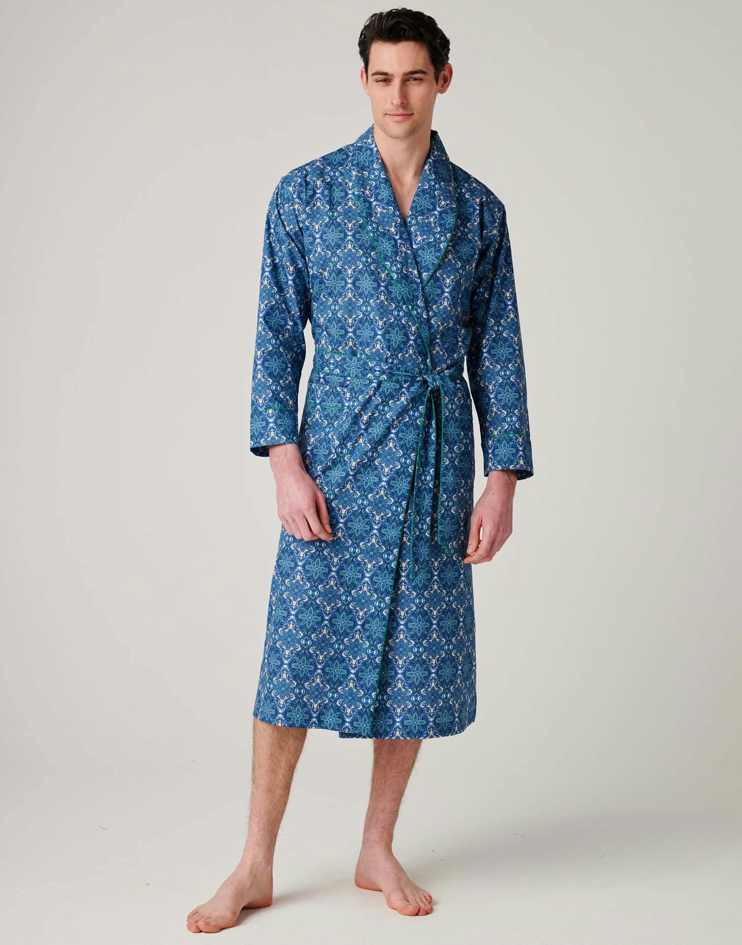 British Boxers Men's Crisp Cotton Dressing Gown – Marrakesh Paisley - Medium