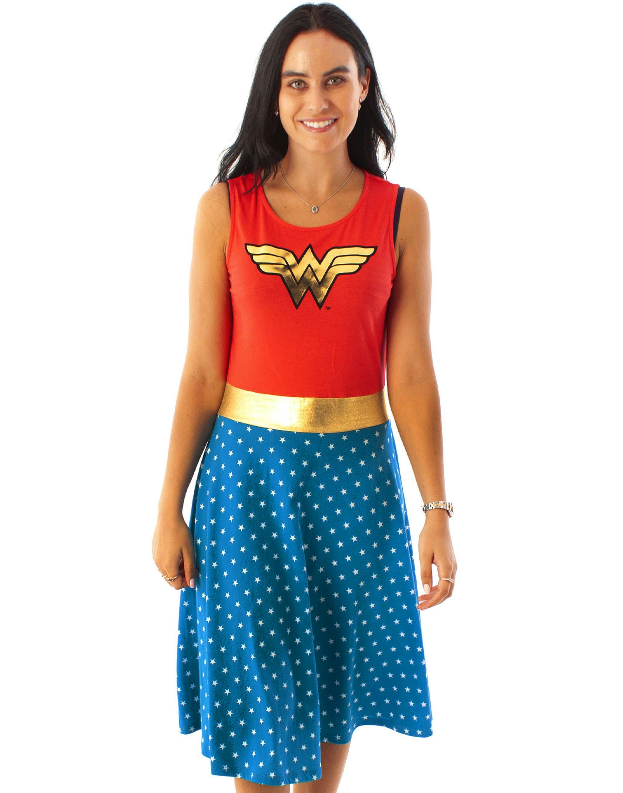 Vanilla Underground Women's Red Dc Comics Logo Sleeveless Skater Dress - Small