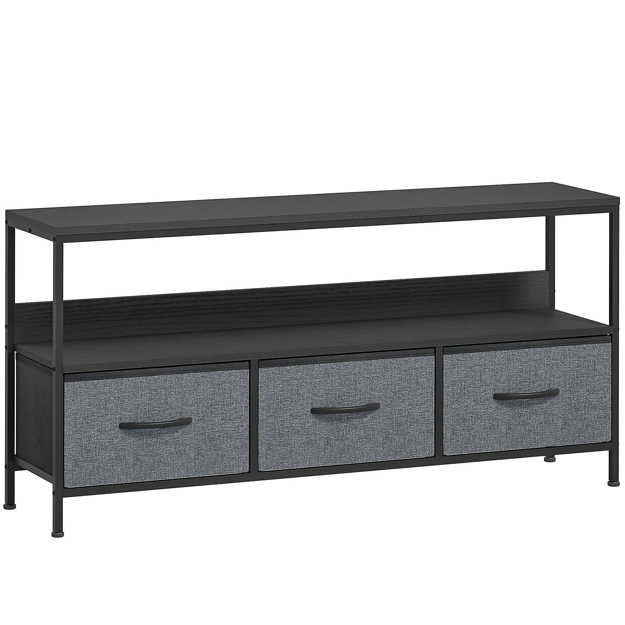 Homcom Tv Cabinet, Tv Console Unit With 3 Foldable Linen Drawers Black - Image 6