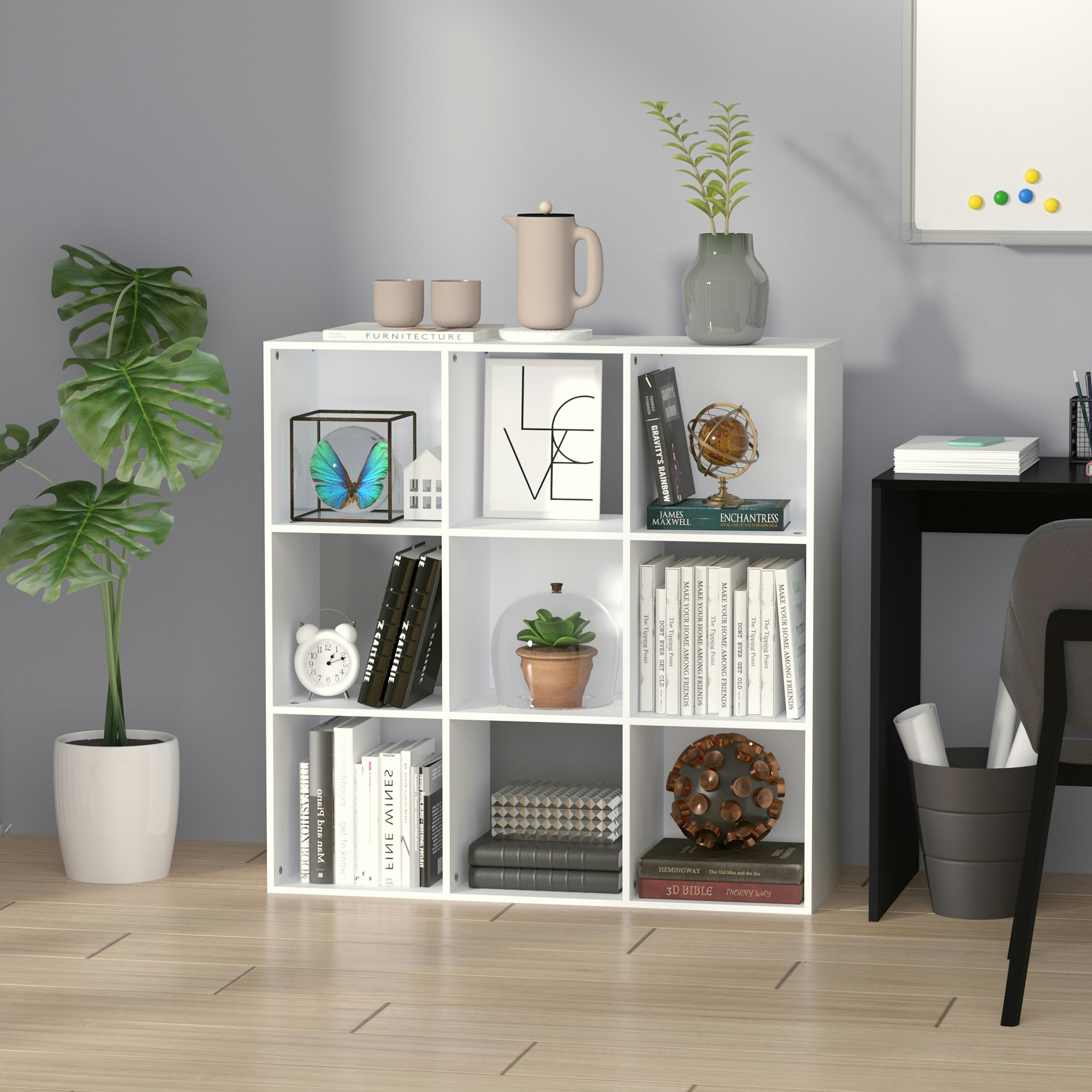 Rackhams White 9 Cube Storage Cabinet Bookcase Bookshelf Home Office Shelf,