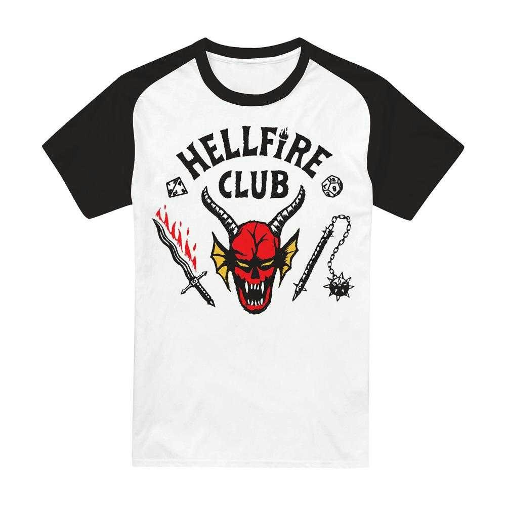 Stranger Things Unisex White/Black Adult Hellfire Club Raglan Baseball T-Shirt - M