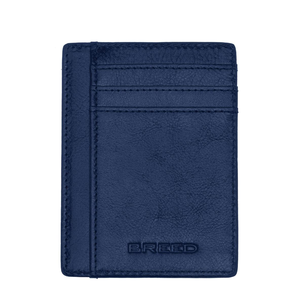 Breed Light Chase Genuine Leather Front Pocket Wallet - Navy