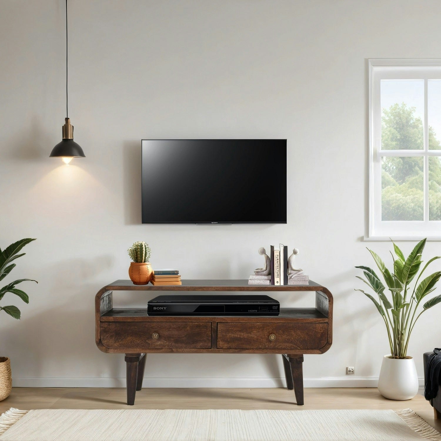 Rackhams Dark Winnie Mango Wood Tv Stand With 2 Drawers - 90 Cm - 47 Cm - Wood