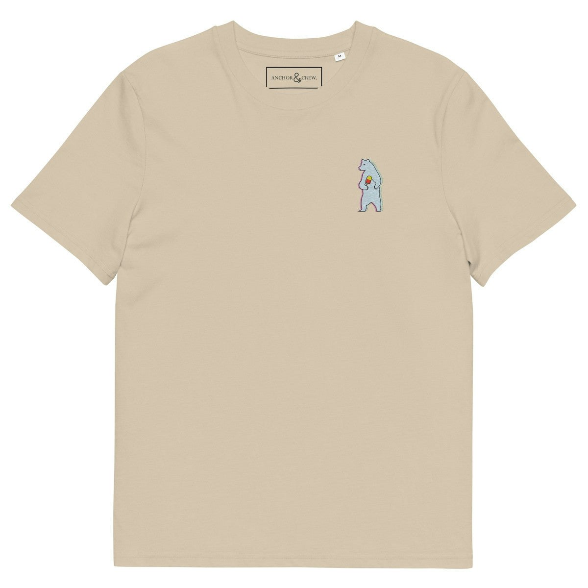 Anchor & Crew Cream Polar Bear Day Out In The Wild Organic Cotton Embroidered T-Shirt - 2XL - Desert Dust