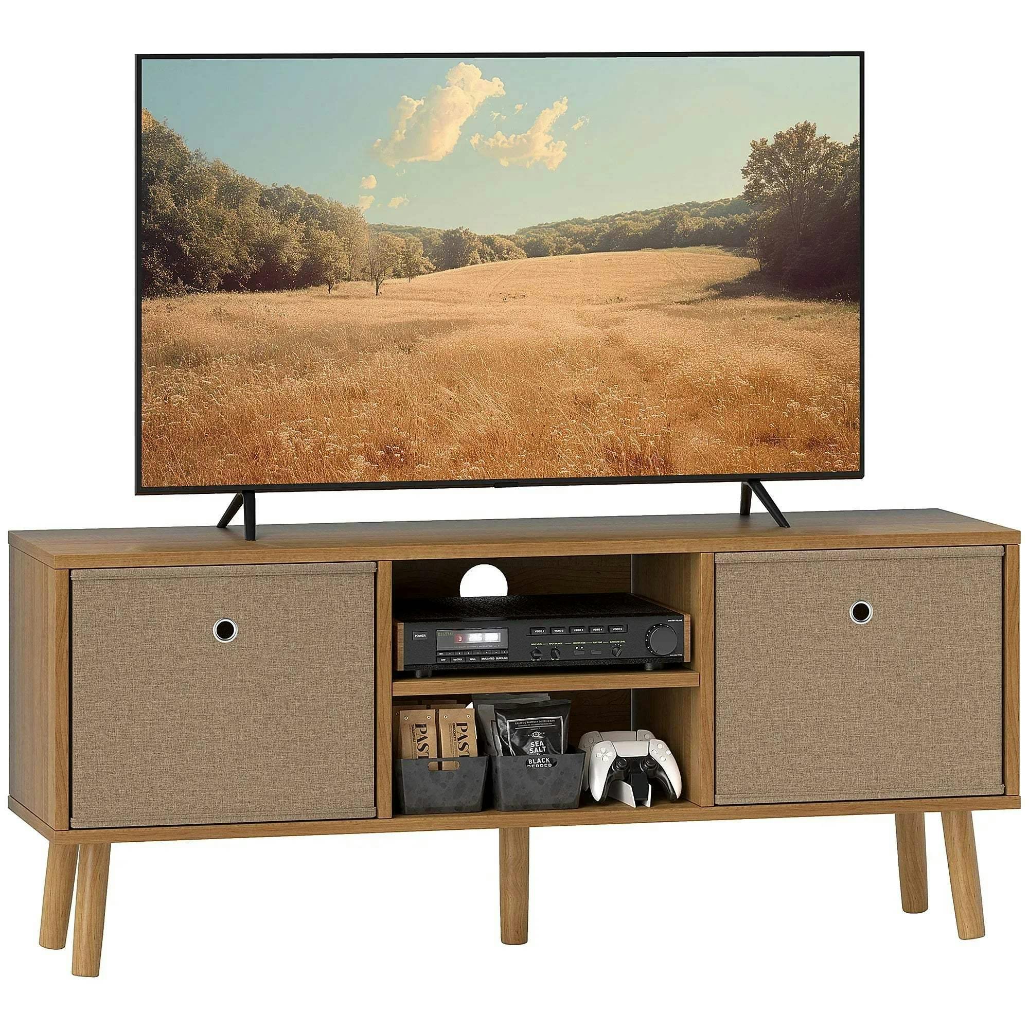HOMCOM TV Cabinet Stand Unit for Up to 50-Inch Flat-Screen TVs Brown | Foldable Drawers and Shelves, Entertainment Centre, Living Room, Bedroom - Image 6