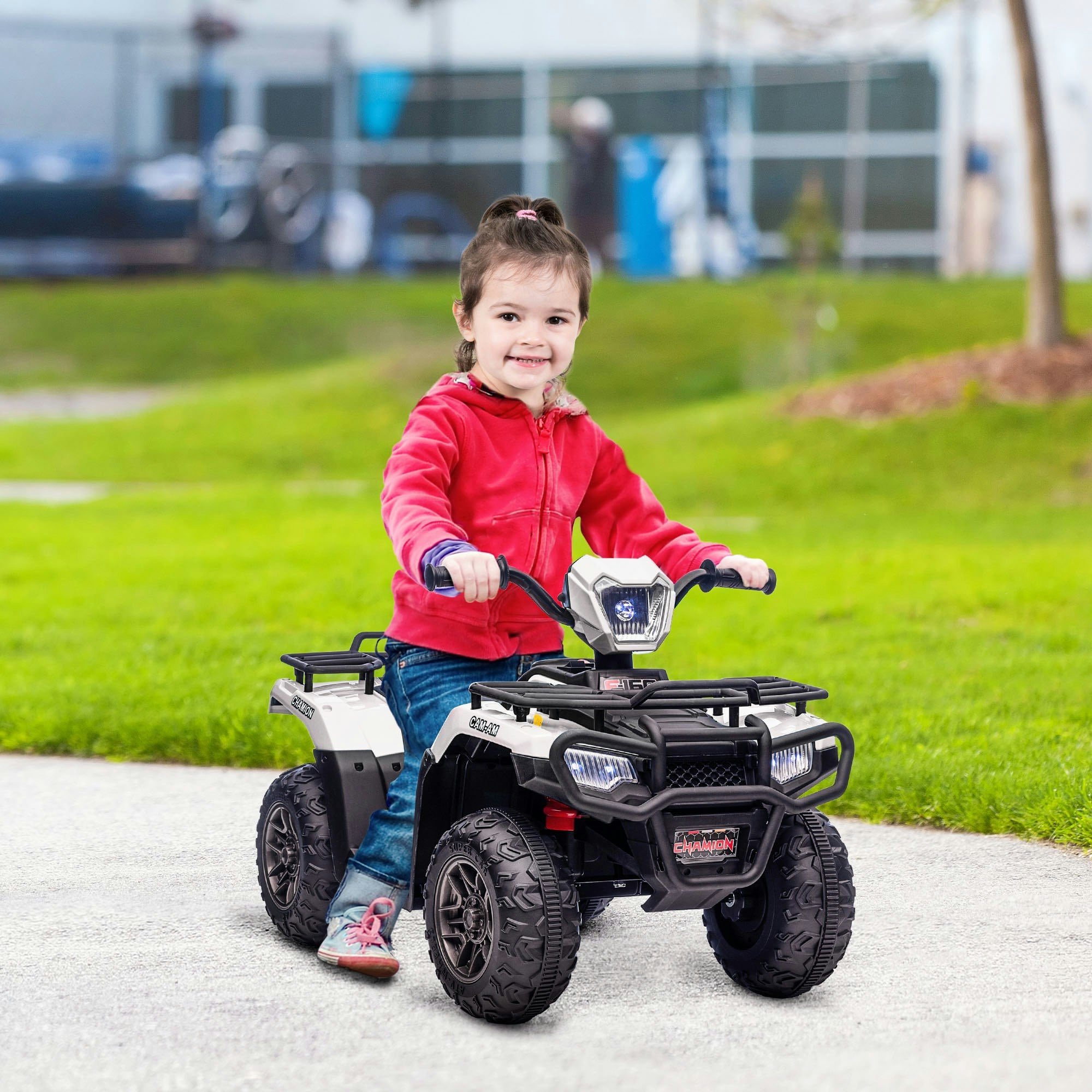 Homcom White 12V Electric Quad Bike For Kids W/ Led Headlights, Music