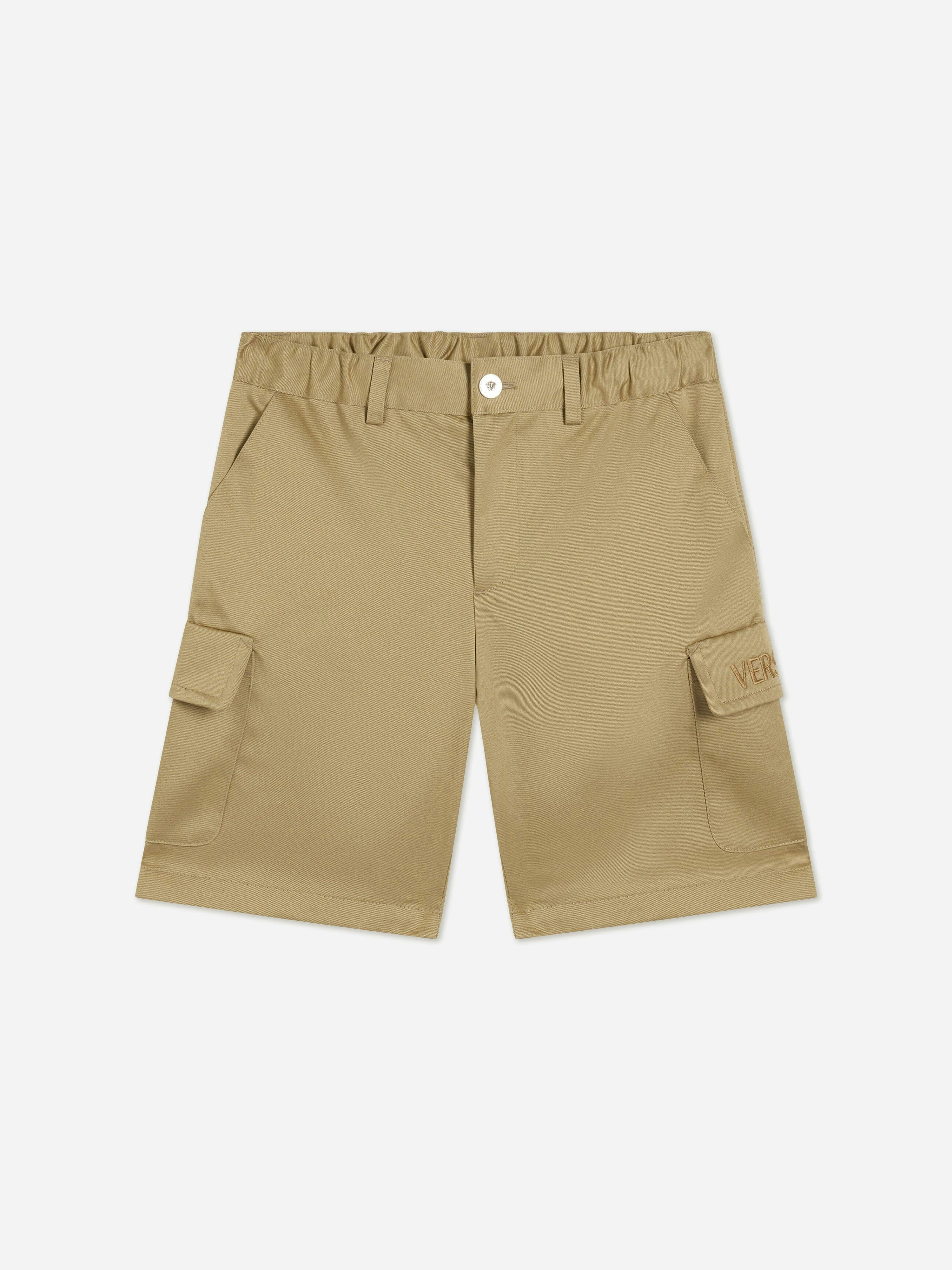 Versace Boys Beige Logo Cargo Shorts In - 12 Yrs