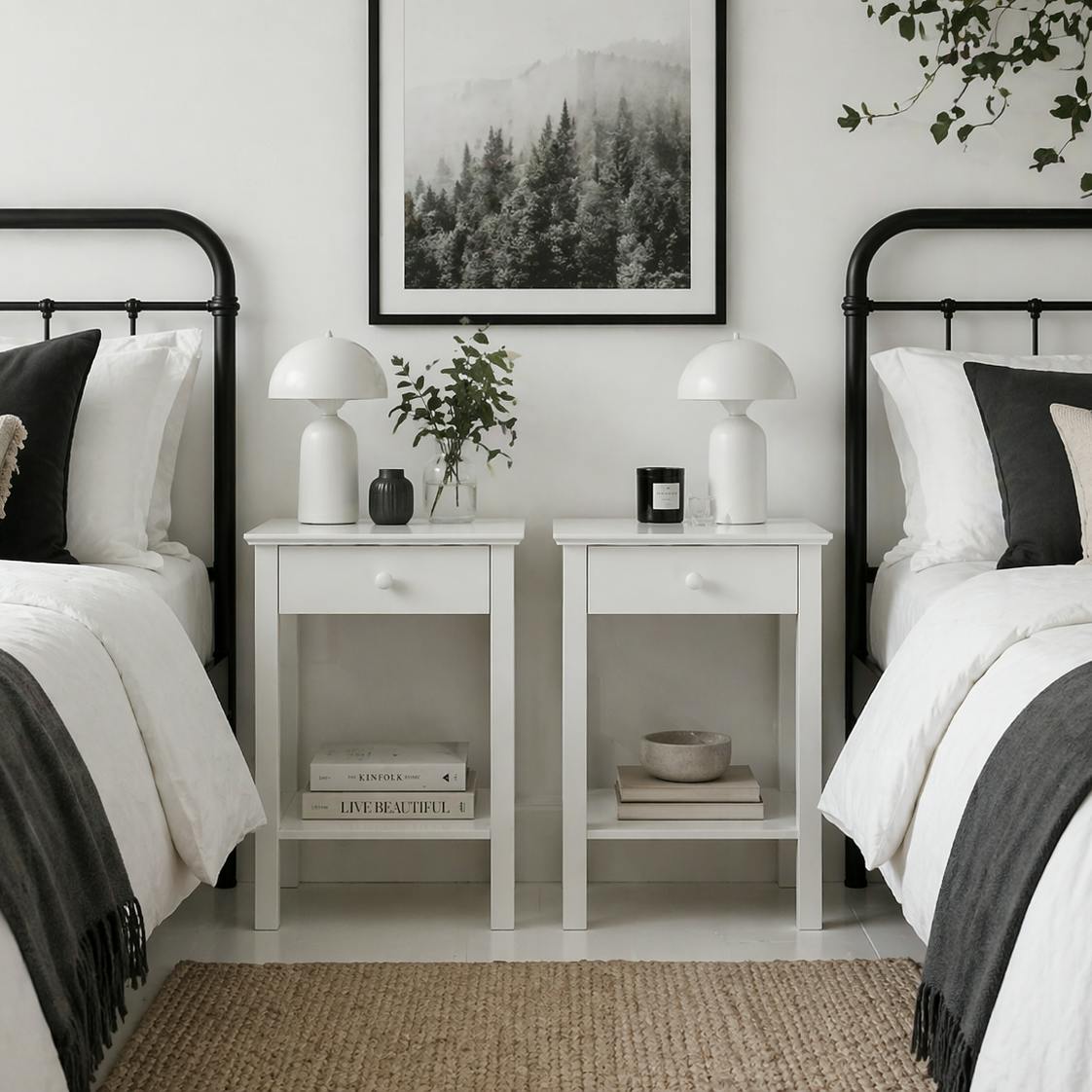 Rackhams White Maco Set Of 2 Wooden Bedside Tables With Drawer And Bottom Shelf