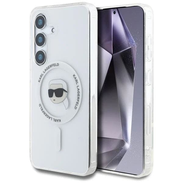 Karl Lagerfeld Button Karl Head Printed Logo Case With Magsafe For Samsung Galaxy S25 6.2" Clear - Klhms25shlskih