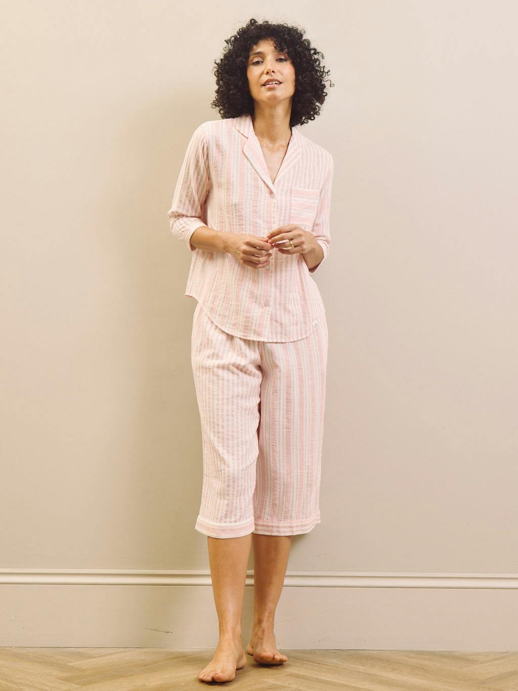 Their Nibs Pink Baby Multi Stripe Gauze Capri Pyjama Set - 3XL / 22-24