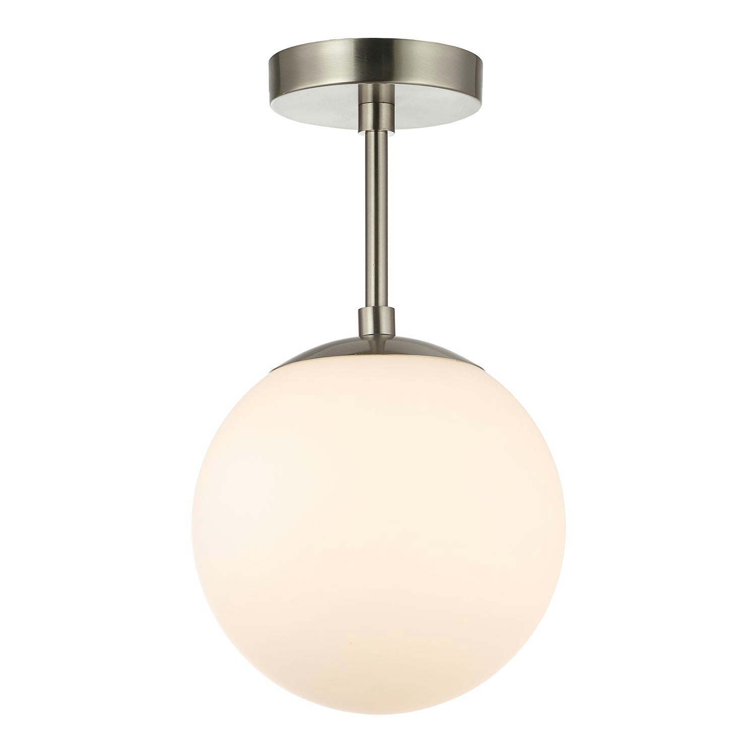 Happy Homewares Light Traditional Glass Globe Ip44 Bathroom Ceiling Fixture In Satin Nickel