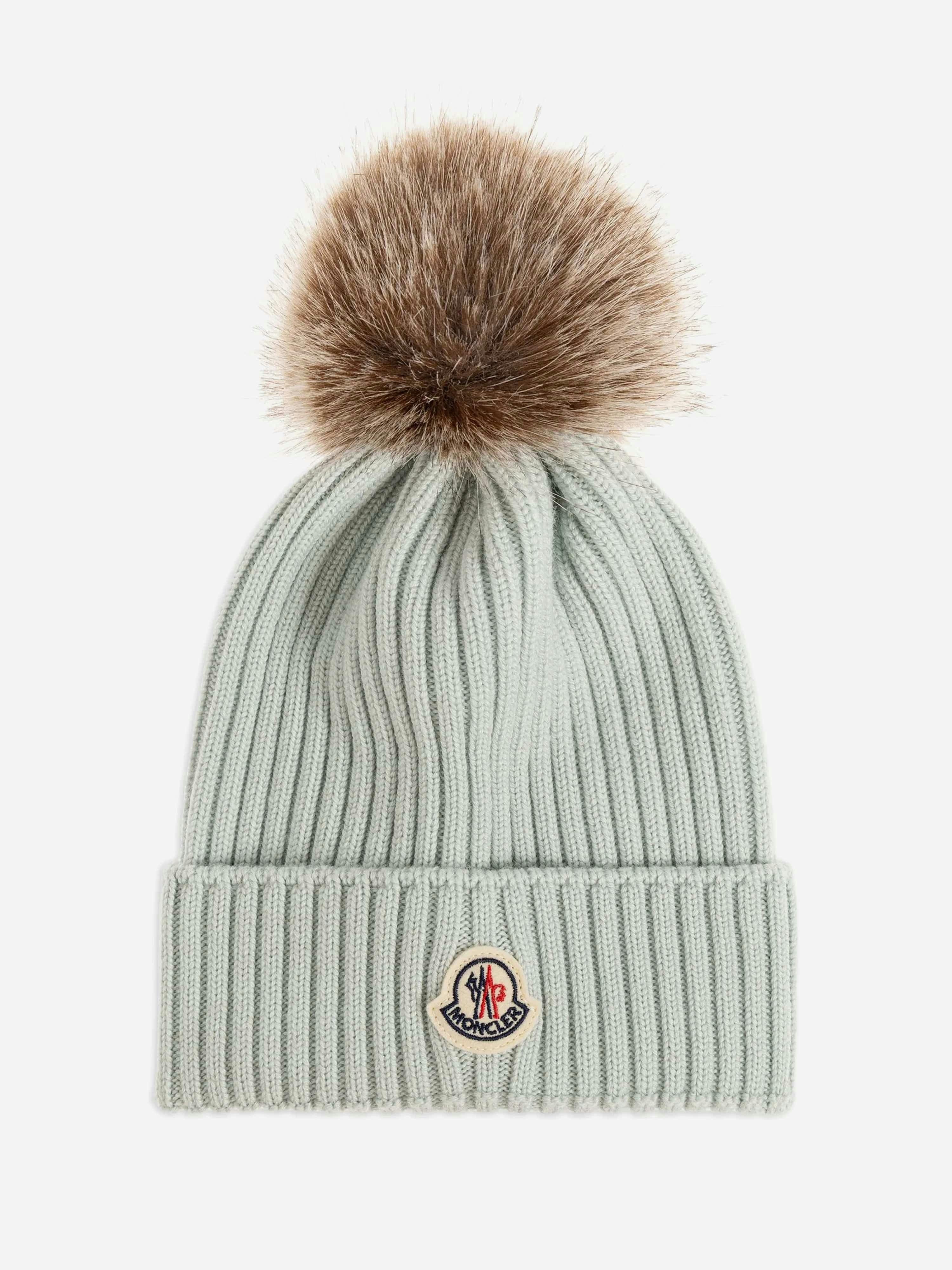Moncler Enfant Girls Grey Wool Pom-Pom Hat In - 6 - 8 Yrs M (52-54 Cm)