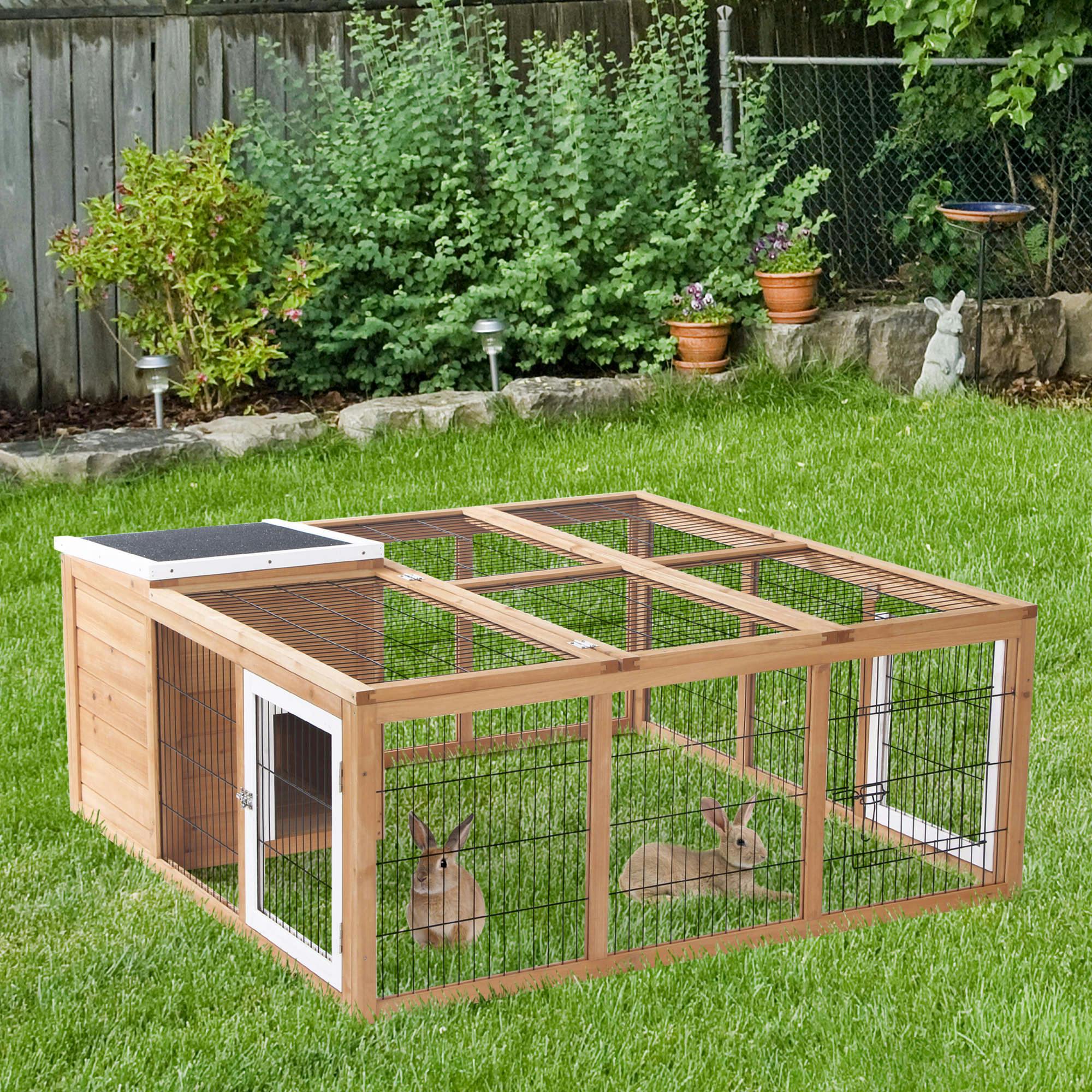 Pawhut Yellow Rabbit Hutch, Guinea Pig House Outdoor Cage W/Openable Top,