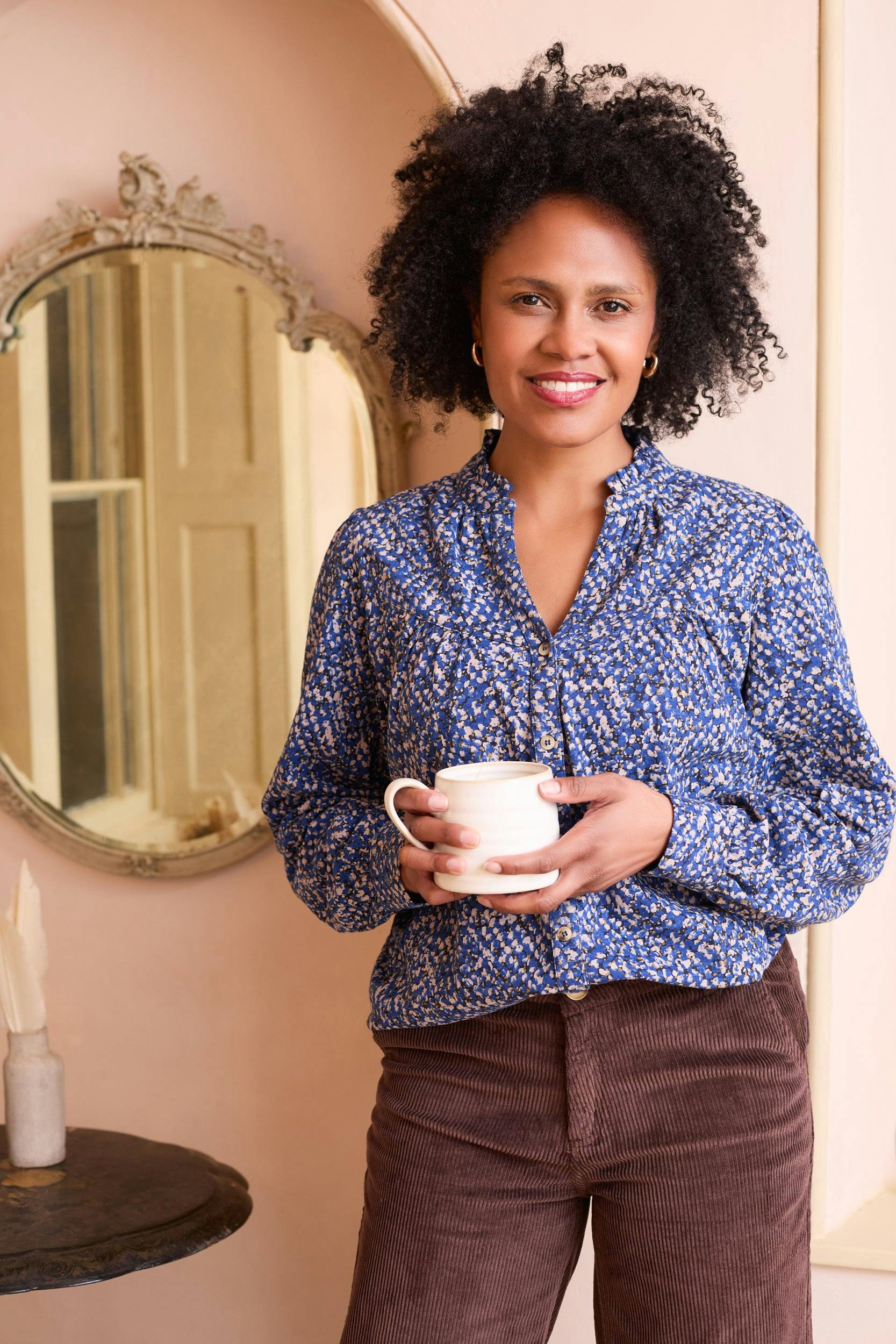 Lily & Me Cobalt Wayfaring Ditsy Print Cotton Blouse - 20