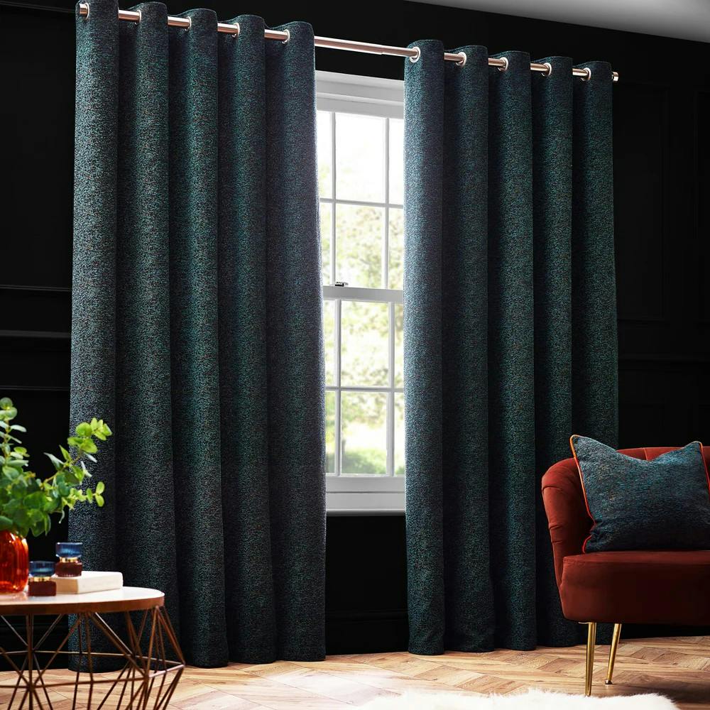 Paoletti New Galaxy Chenille Eyelet Curtains - Emerald - 229Cm X 183Cm - Emerald - 100% Polyester