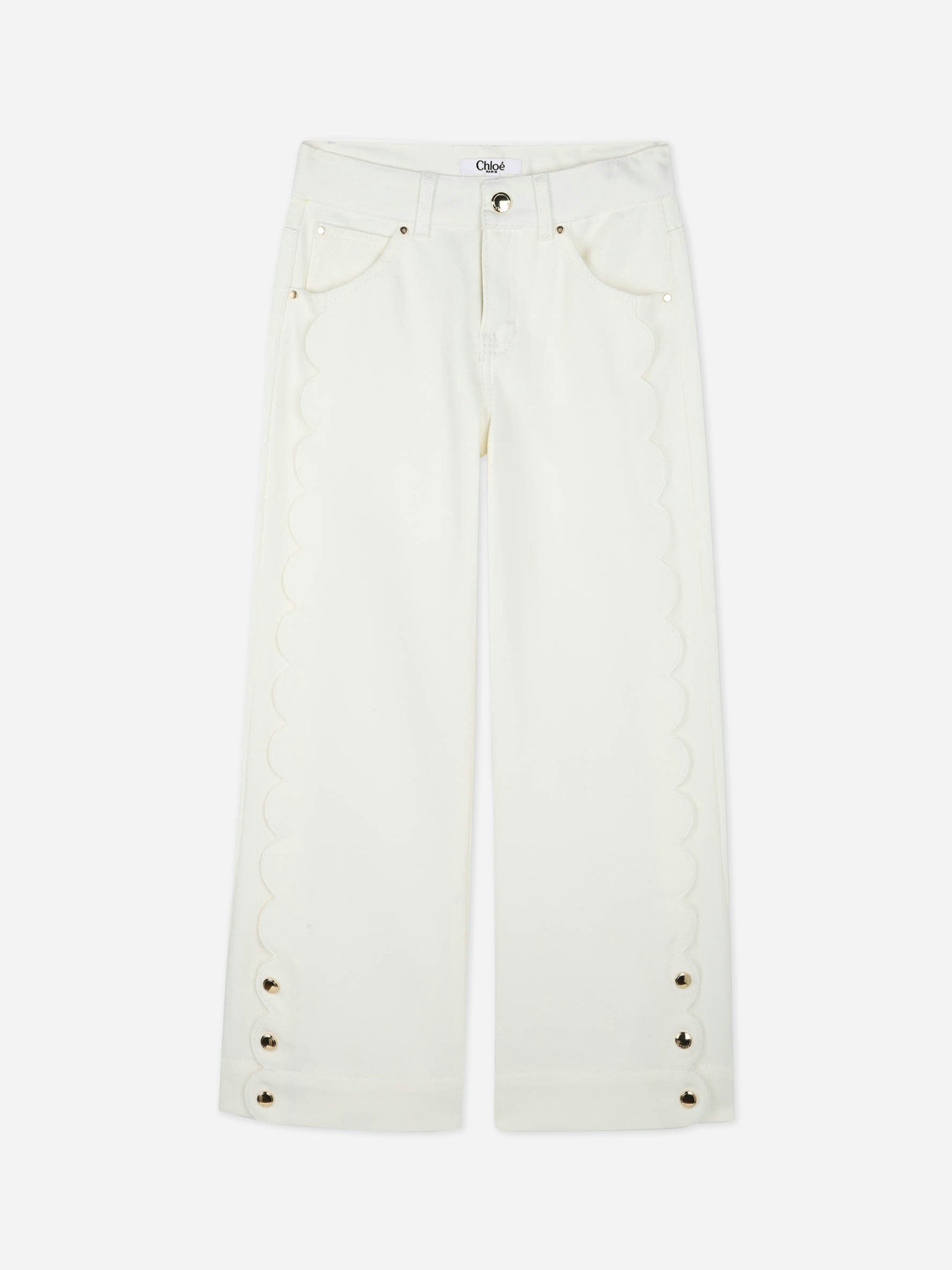 Chloé Girls Ivory Denim Trousers In - 5 Yrs