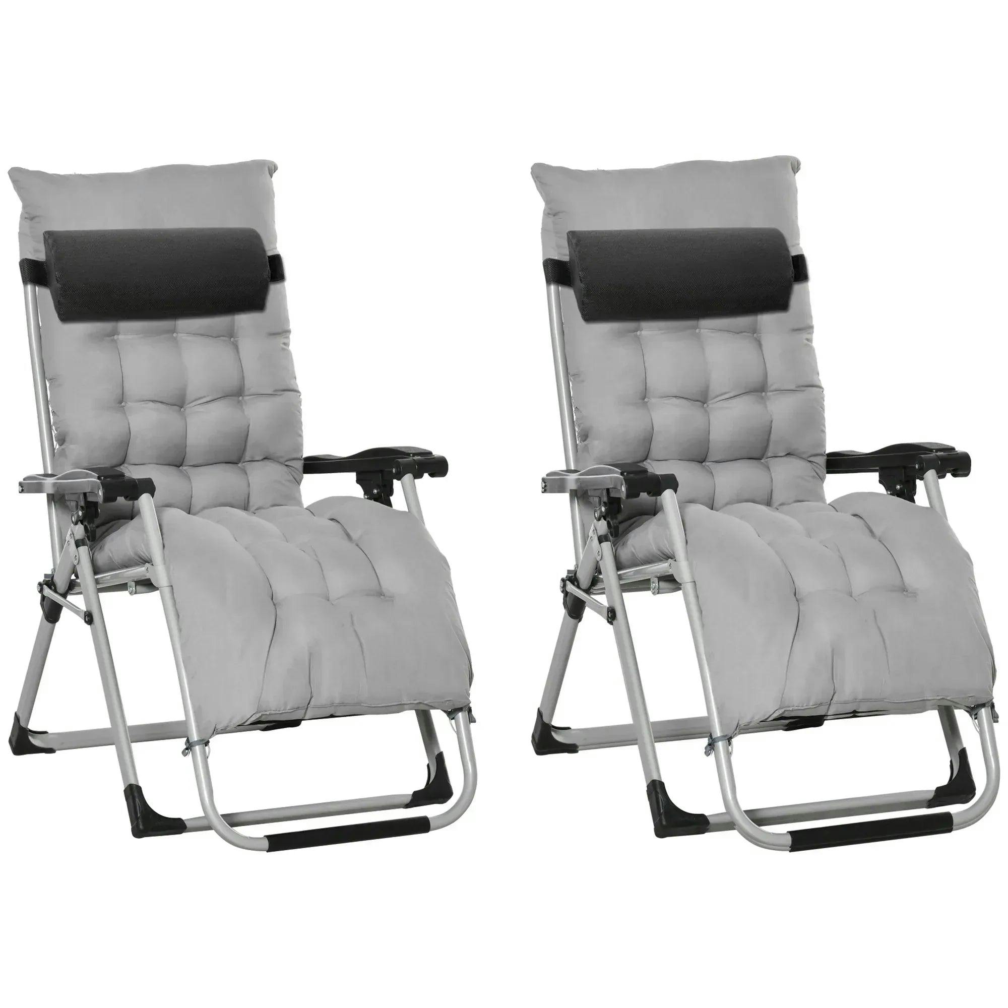 Outsunny Unisex Light Grey 2 Pcs Reclining Zero Gravity Chair Folding Lounger Cushion In | : Size 2 Pack - Image 5