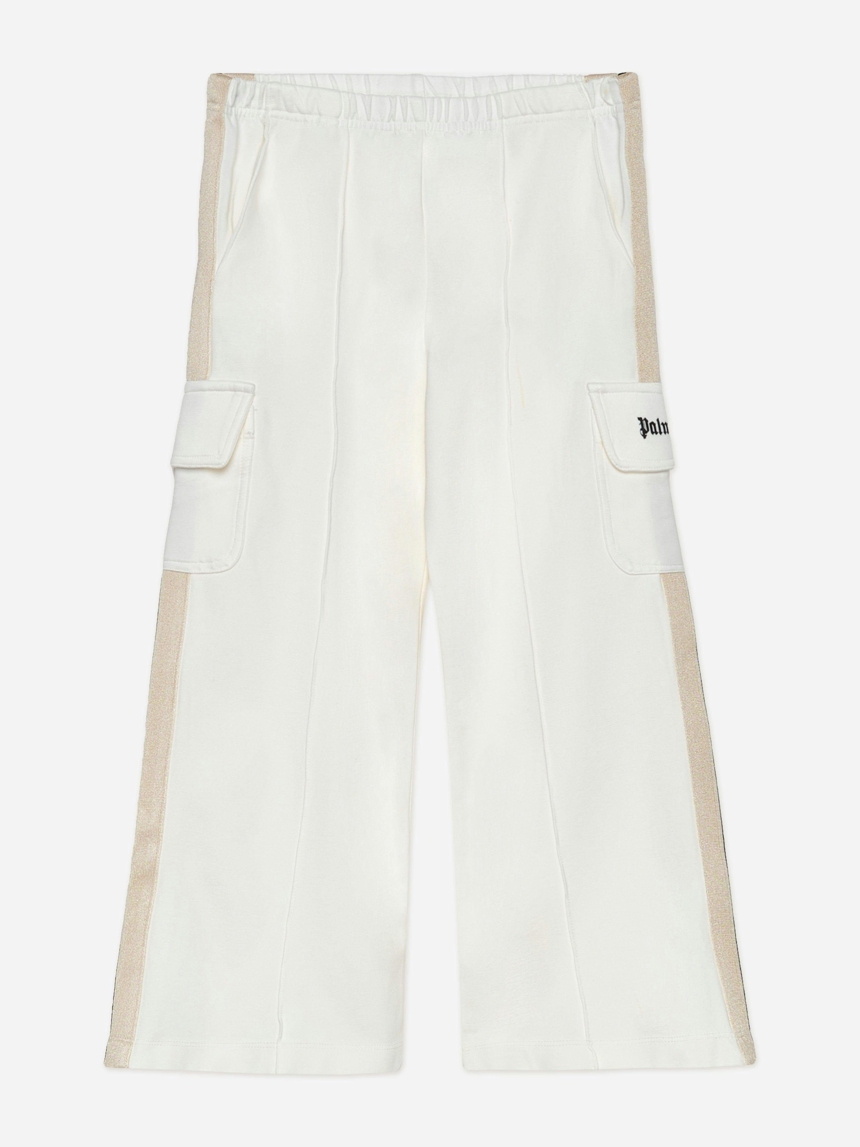 Palm Angels Girls Ivory Track Wide Leg Cargo Pants In - 12 Yrs