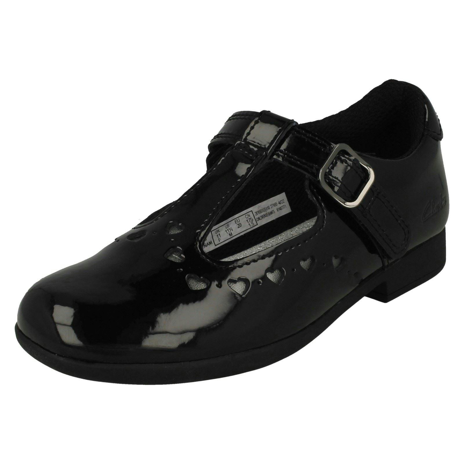 Clarks Girls Black Heart Detailed T-Bar Shoes Scala Dress - Patent - Uk 1.5 Child - G