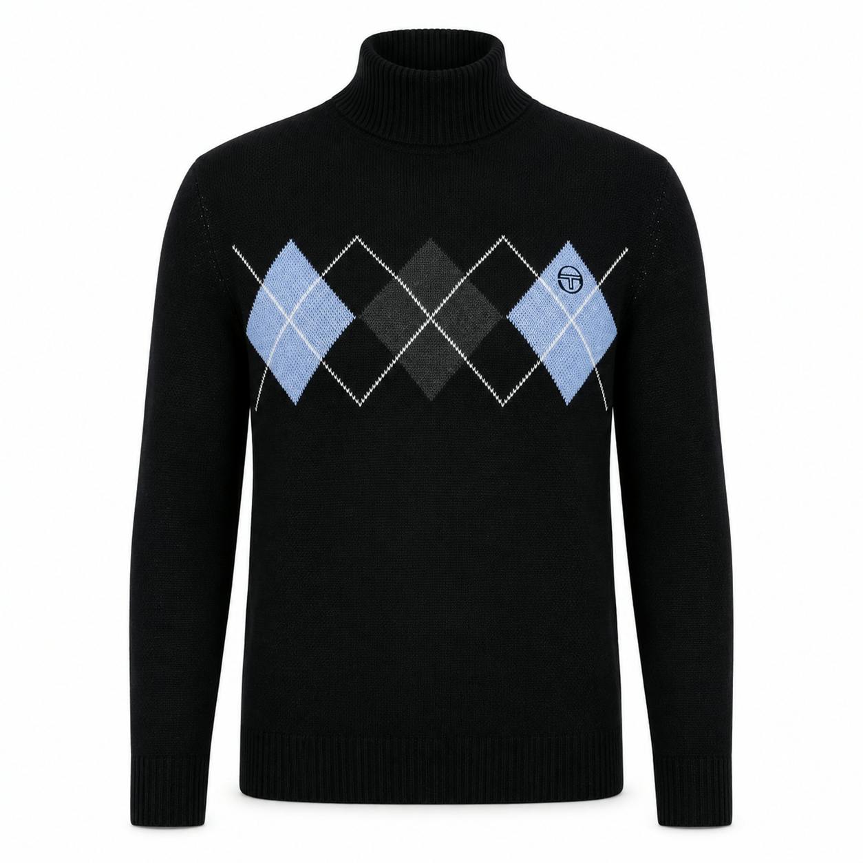 Sergio Tacchini Black/Blue Moretti Knitted Roll Neck Jumper /Charcoal Marl/Country - Xxl