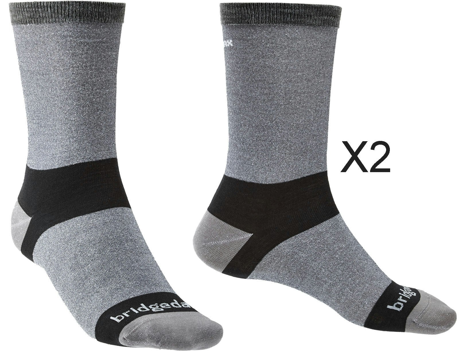 Bridgedale Men's Grey Socks Ultra-Lightweight Coolmax Performance Liner Socks Twin Pack {Br-710539} - Medium