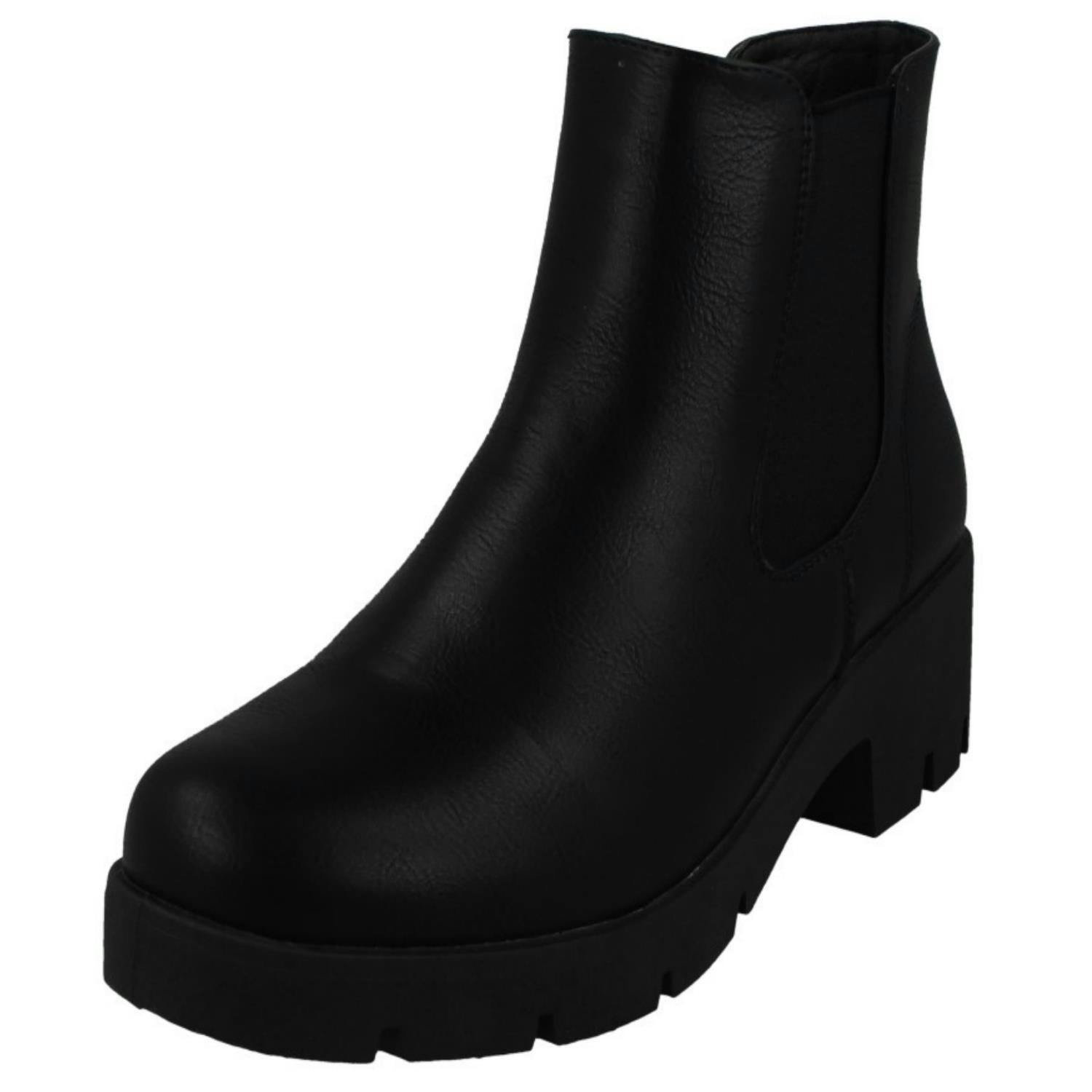 Spot On Women's Black Chunky Ankle Boots F50986 - Uk 5