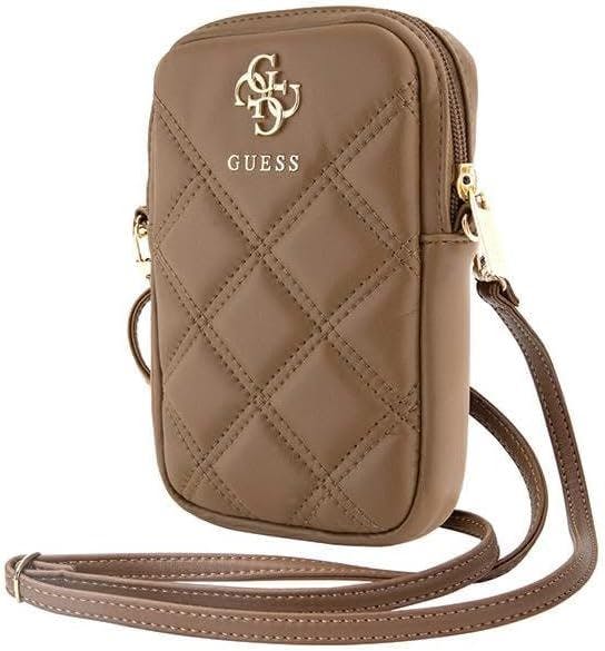 Guess Brown 4G Zip Quilted Universal Phone Pouch With Strap - Guwbzpsqssgw