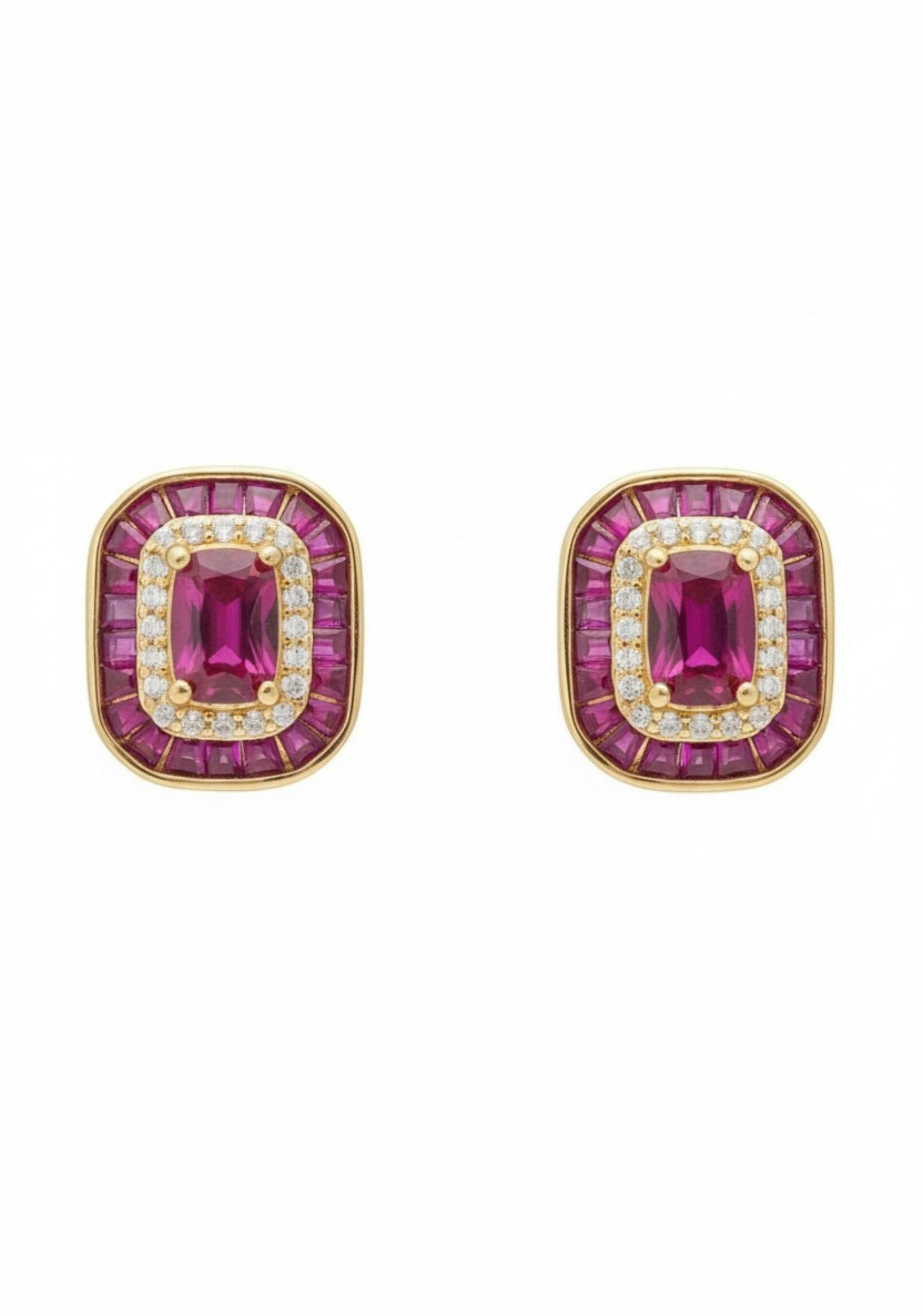 Latelita Gold Great Gatsby Stud Earrings Ruby