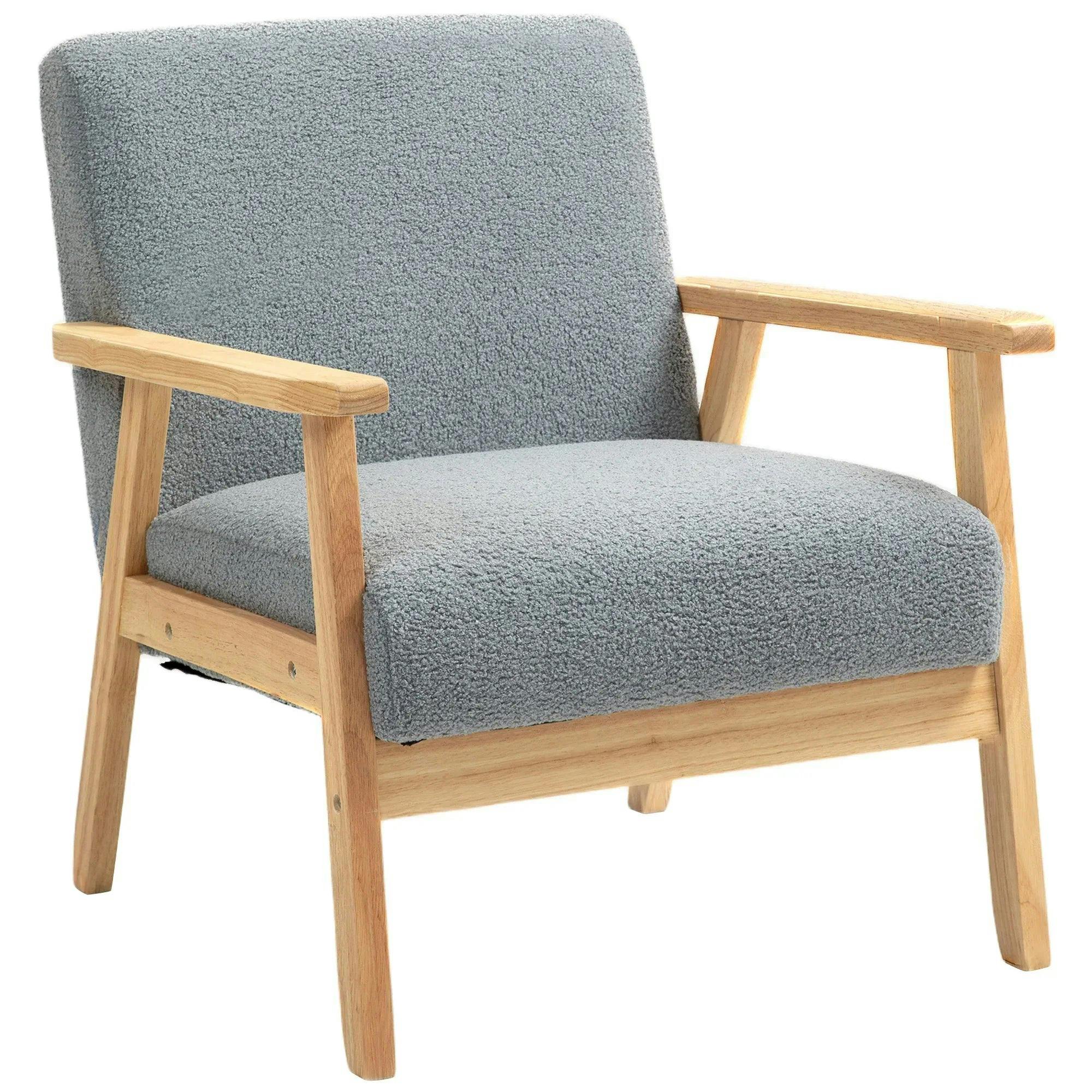 HOMCOM Accent Chair - Grey - Wide Seat - Wood Frame - Cashmere - Extra Large - Image 6