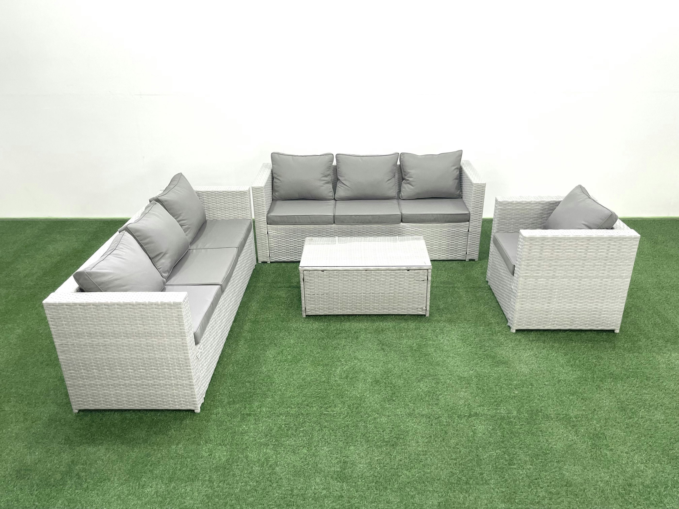 Fimous Light/Grey Wicker Pe Rattan Sofa Garden Furniture Set With Armchair Oblong Coffee Table Mixed