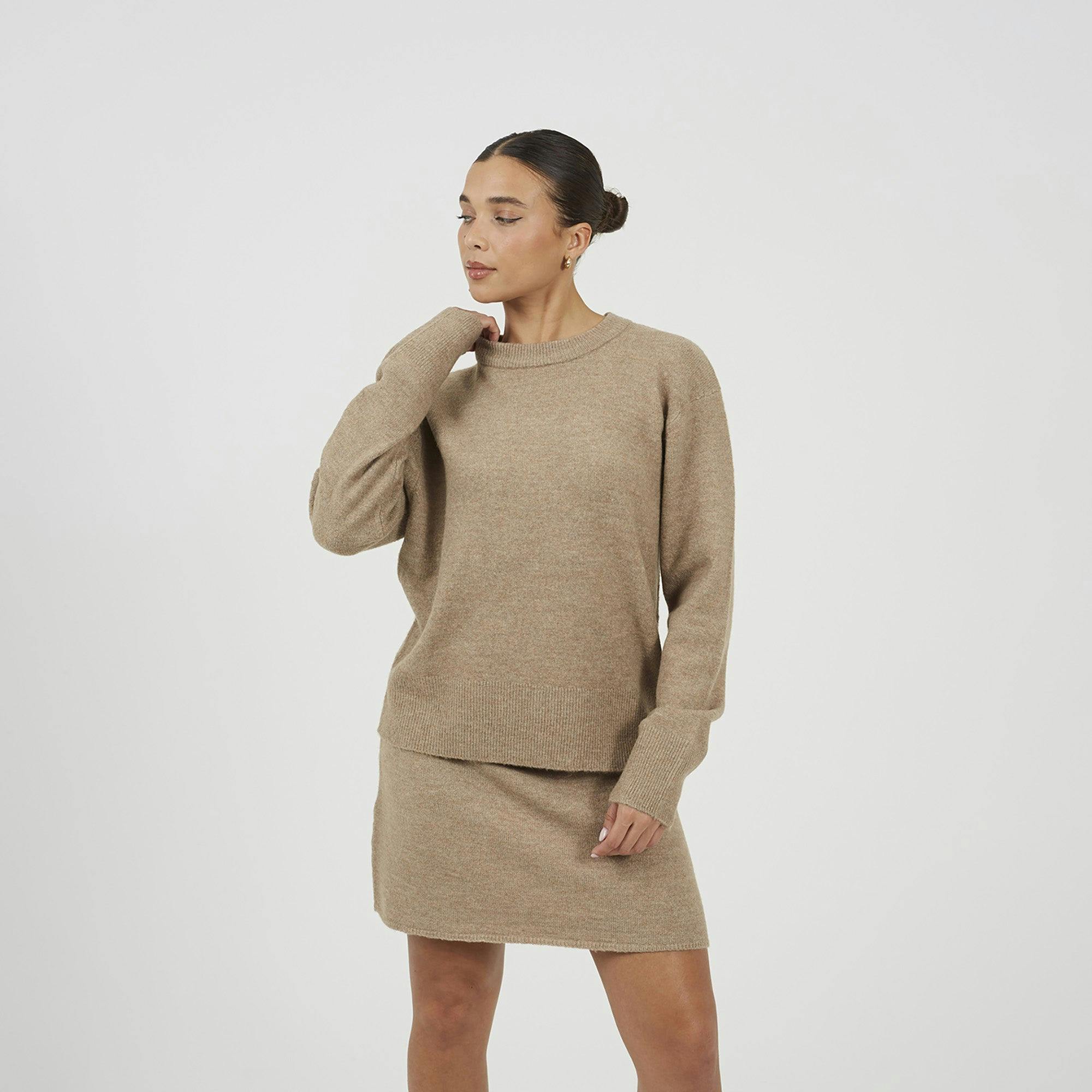 Brave Soul Women's Knitted Jumper And Mini Skirt Set - Taupe - Taupe - M