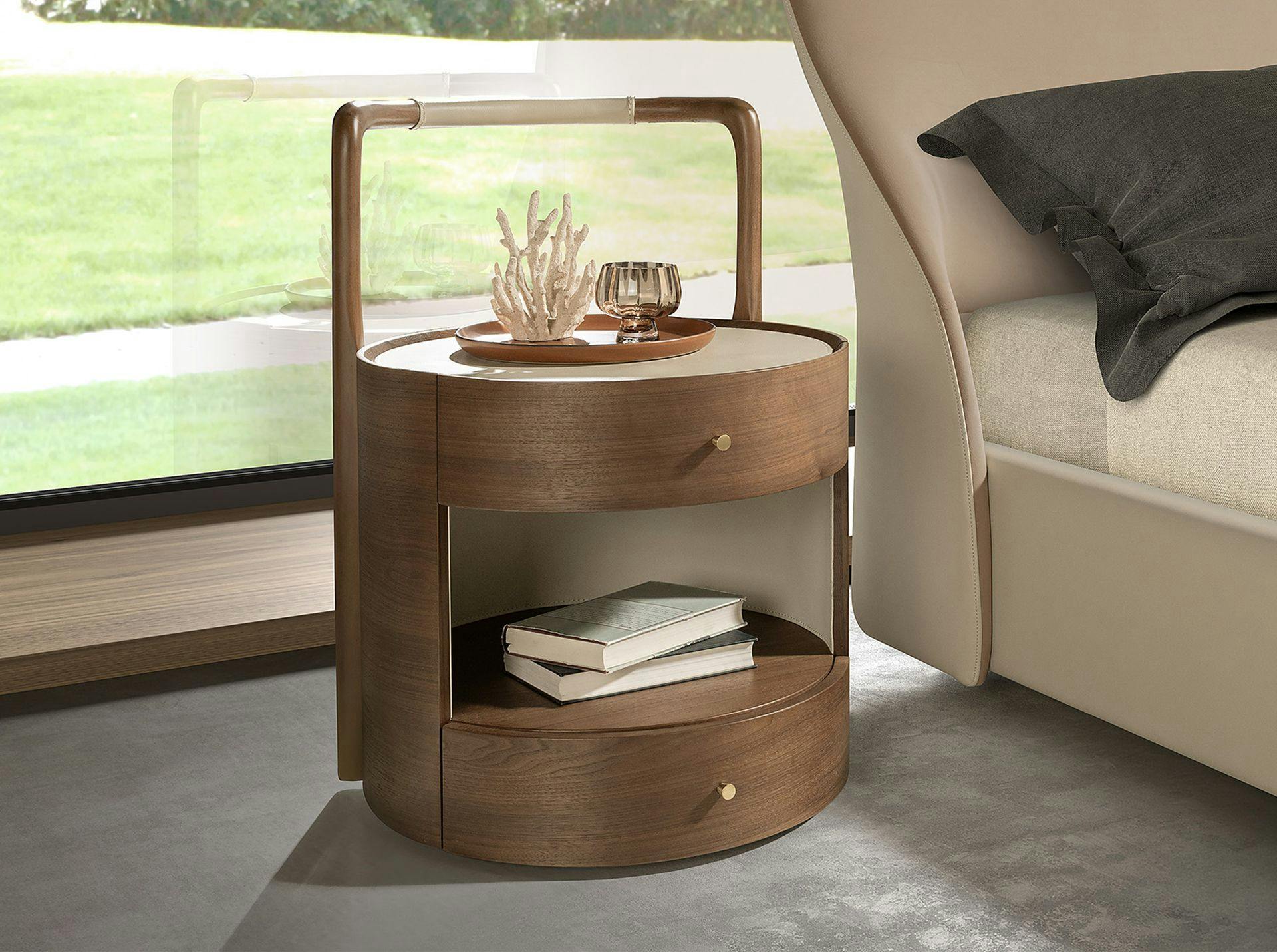 Rackhams Cream Walnut Bedside Table With Wooden Top Upholstered In Leatherette 7197