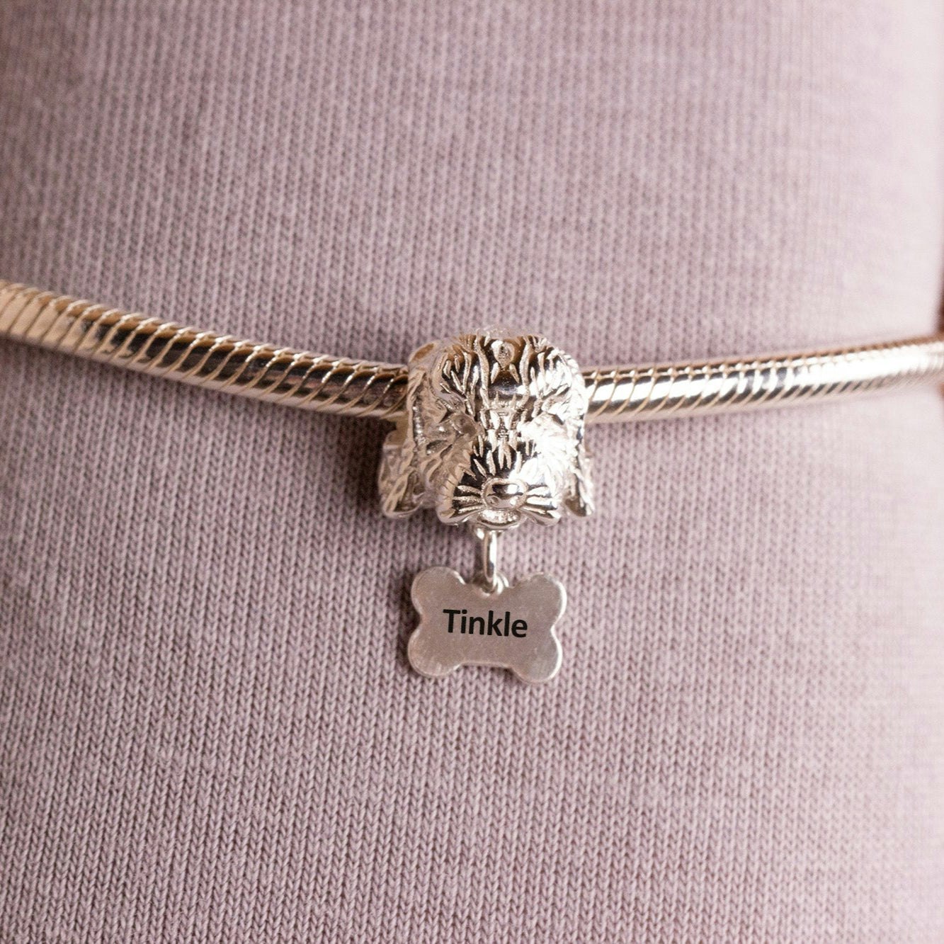 Mylee London Silver Cockapoo Head Charm Bead - Personalised - Yes