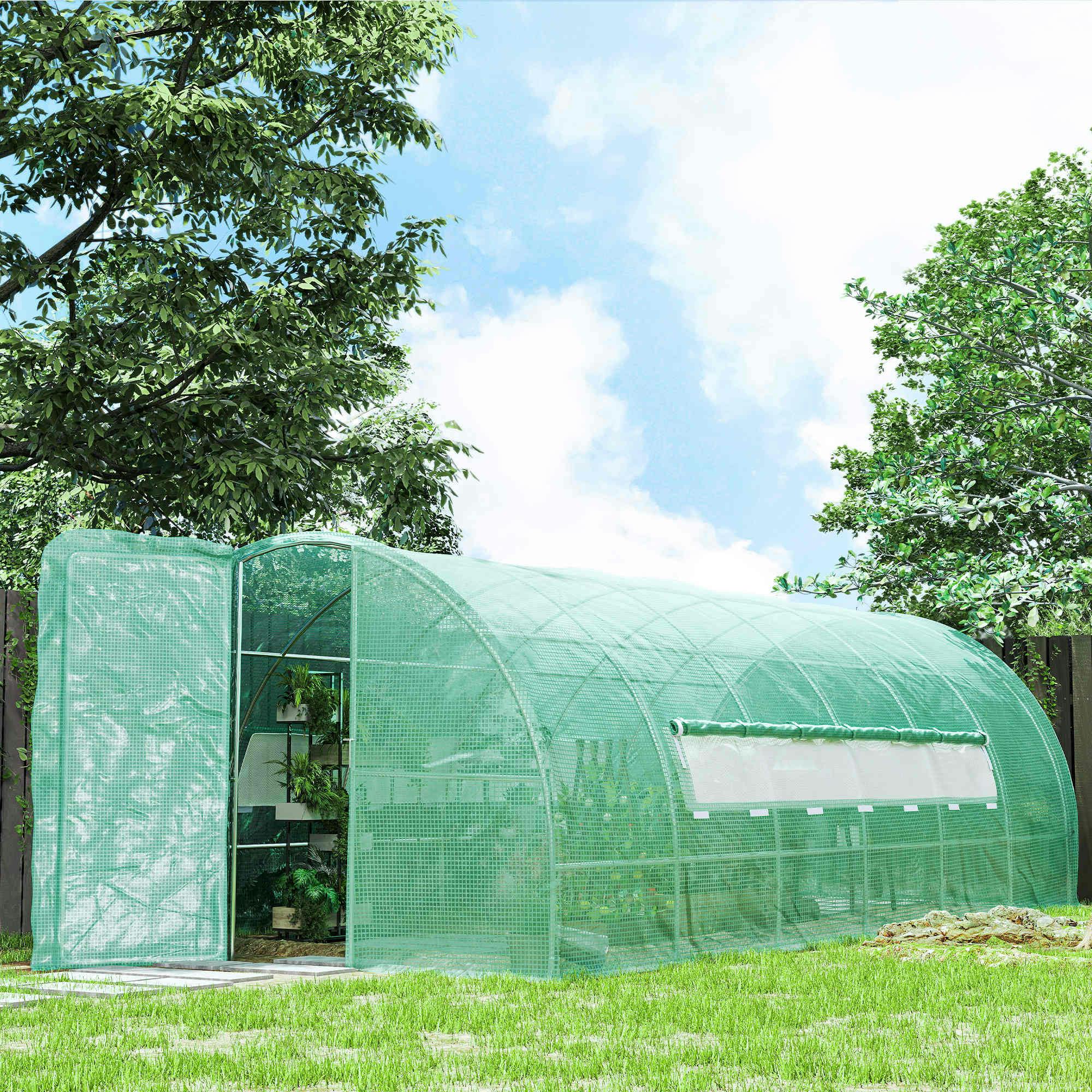 Outsunny Unisex Bright Green Reinforced Walk-In Polytunnel Garden Greenhouse Steel Frame In - Image 9