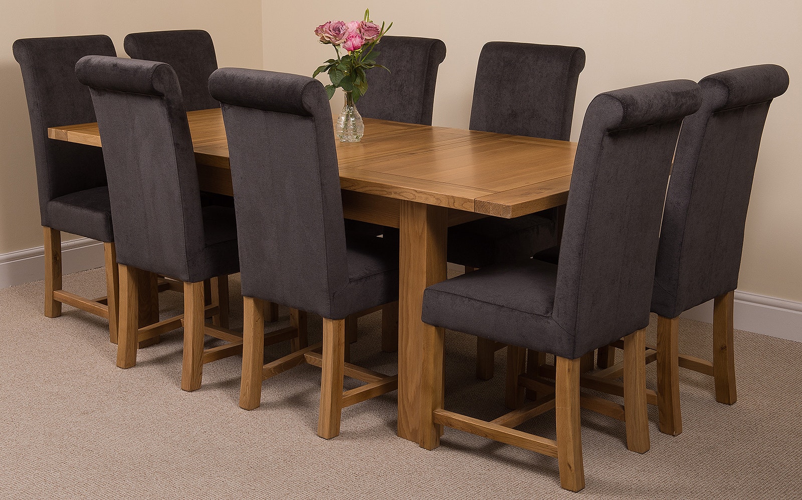 Rackhams Black Seattle Oak Extending Dining Table With Washington Fabric Chairs - 8 Chairs