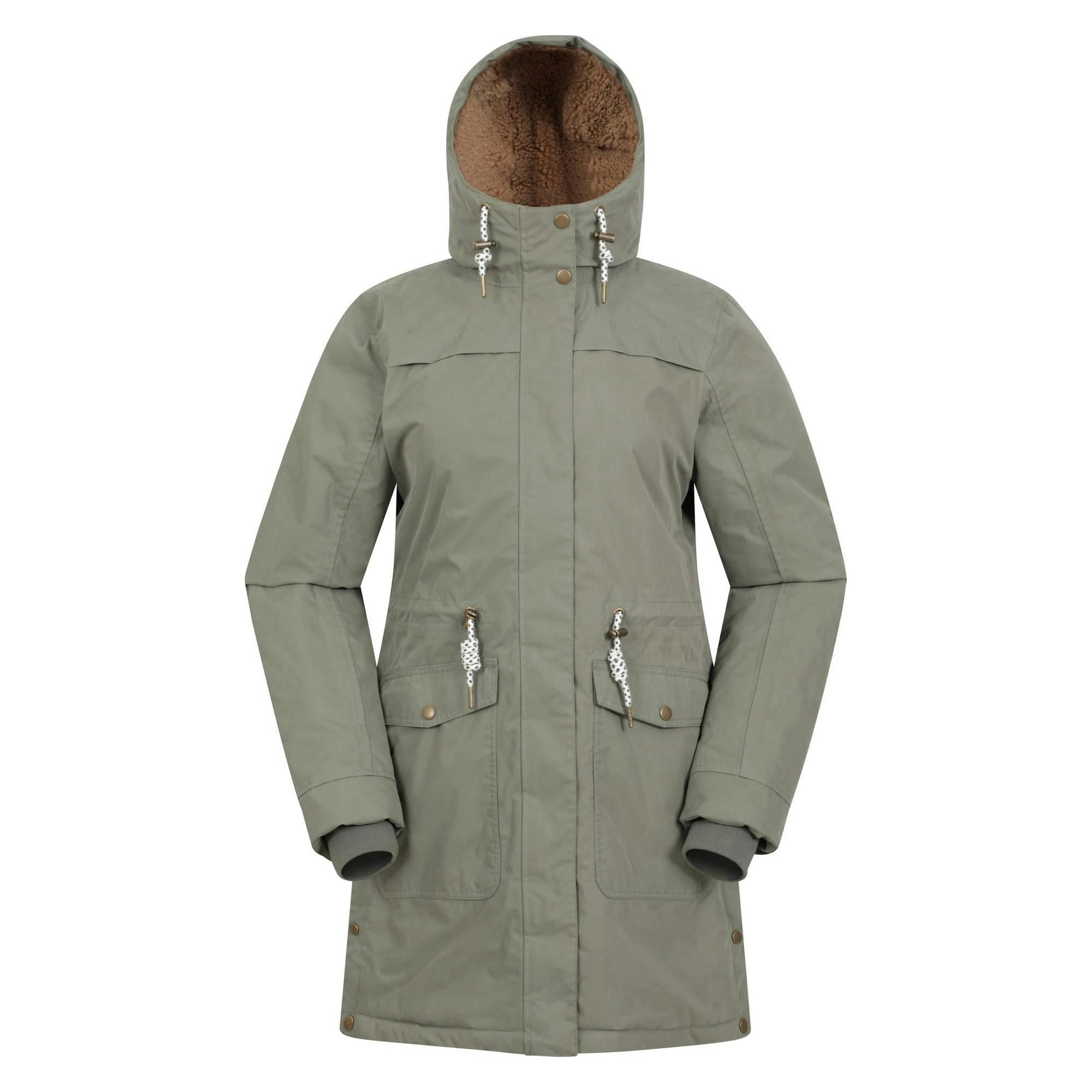 Mountain Warehouse Women's Green / Acorn Waterproof Borg Lined Padded Parka - Khaki - 10 Uk - Khaki - 65% Cotton/35% Polyamide