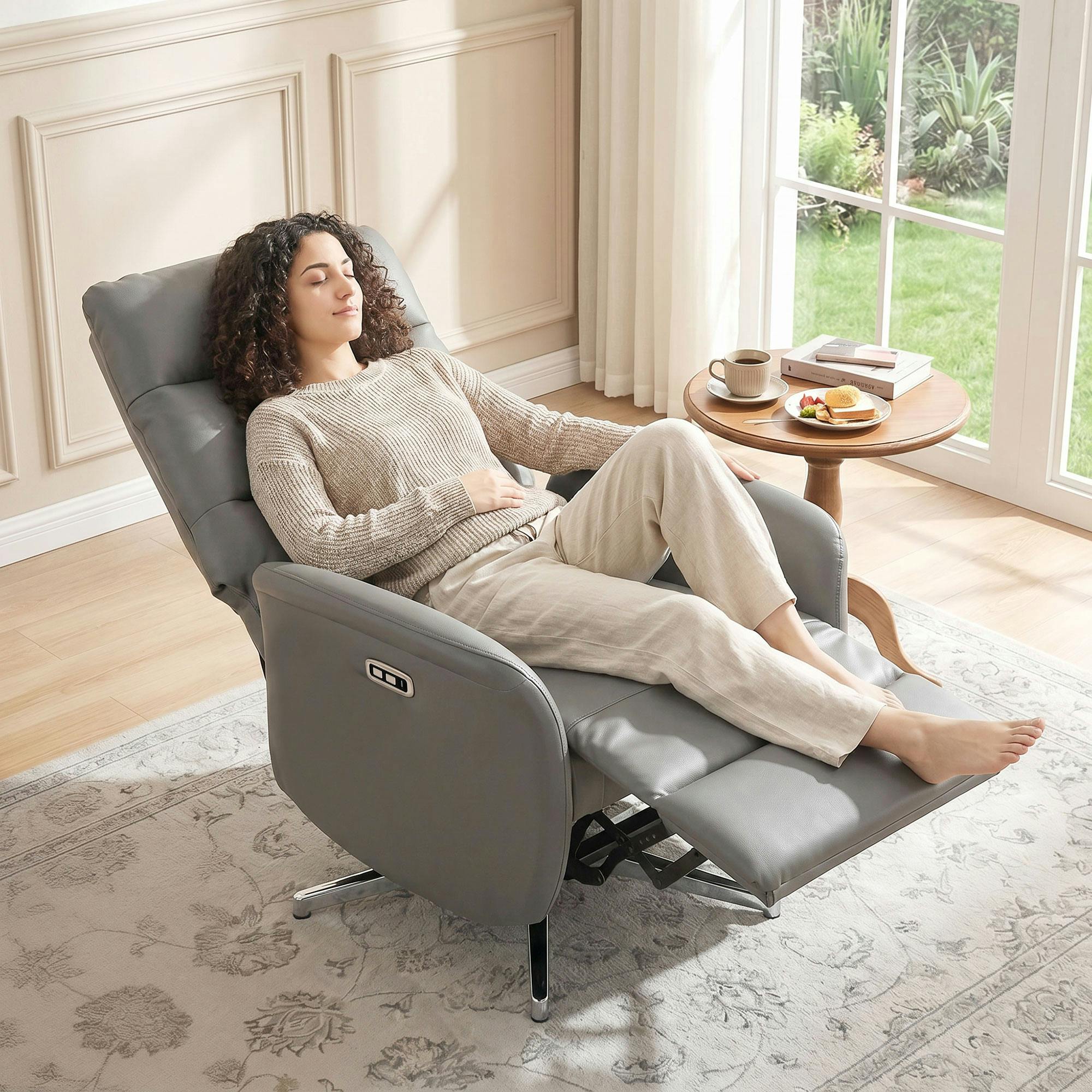 Rackhams Dark/Grey Recliner Armchair, Swivel Recliner With Type C+Usb