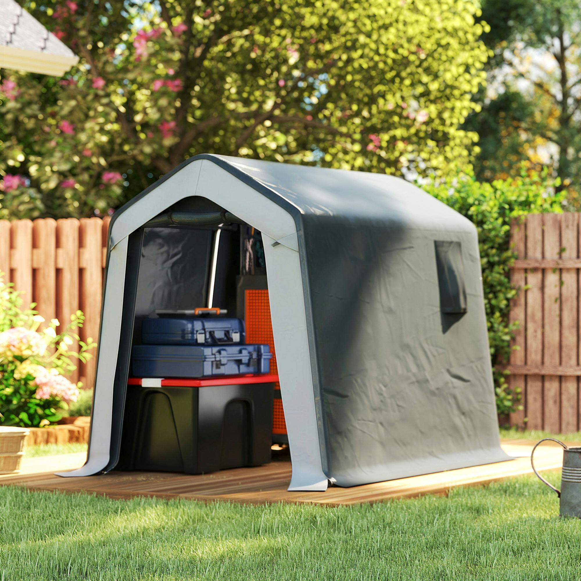 Outsunny Dark/Grey/Light 1.8 X 2.4M Portable Storage Shed Heavy Duty Motorbike Shed - Pe, Galvanised Steel - Garden Storage Tent - And