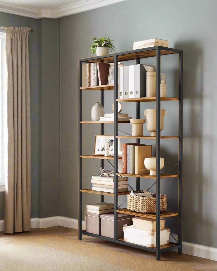 Modcraft Brown/Black 5-Tier Rustic & Industrial Bookcase With 10 Compartments