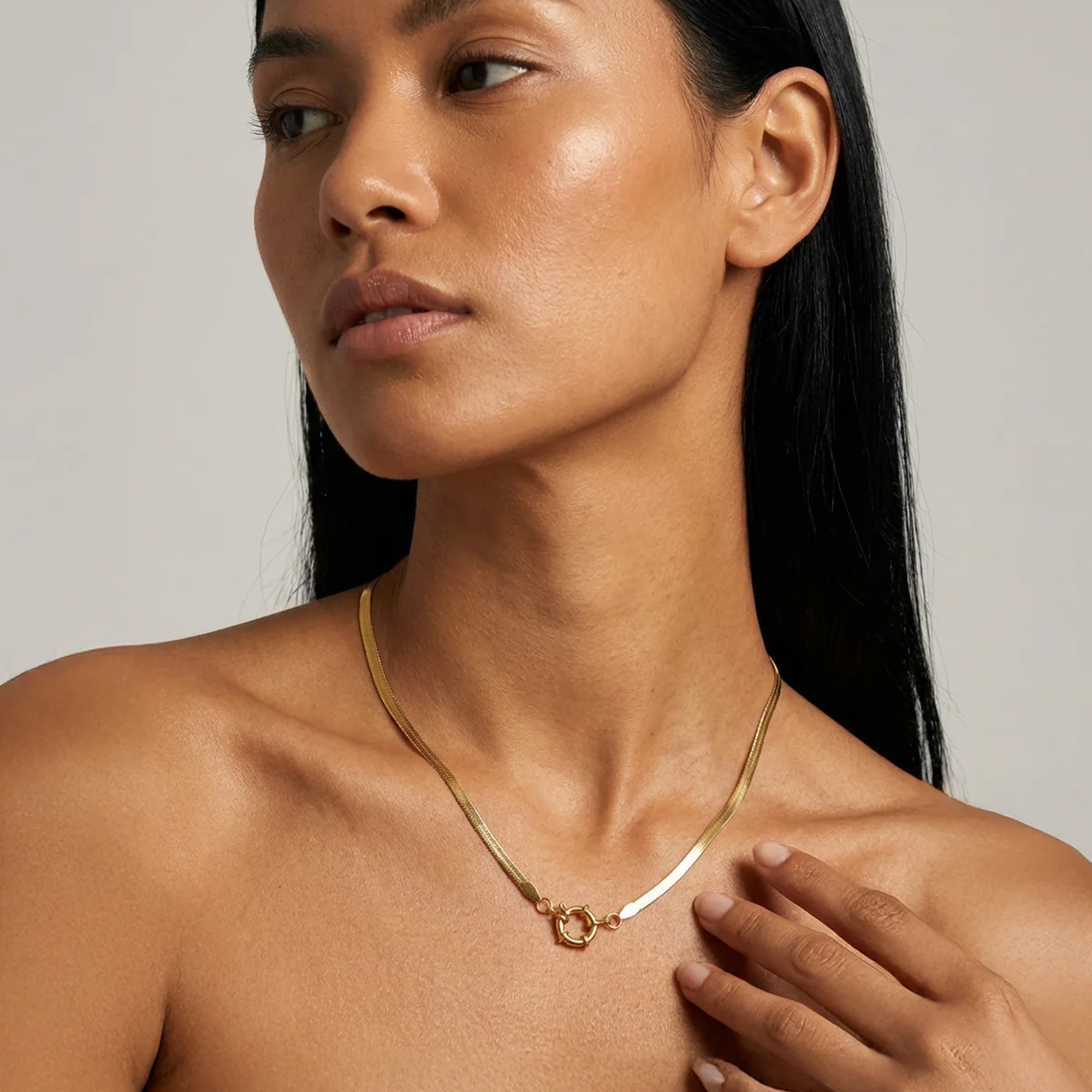 Muchv Gold Herringbone Chain Choker Necklace For Charms - 40Cm
