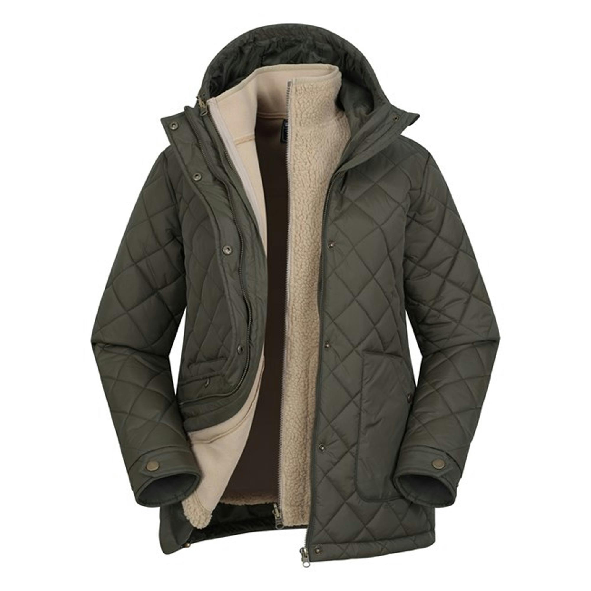 Mountain Warehouse Women's Green Nebraskan Borg 3 In 1 Padded Jacket - Khaki - 8 Uk - Khaki - 50% Polyamide/50% Polyester