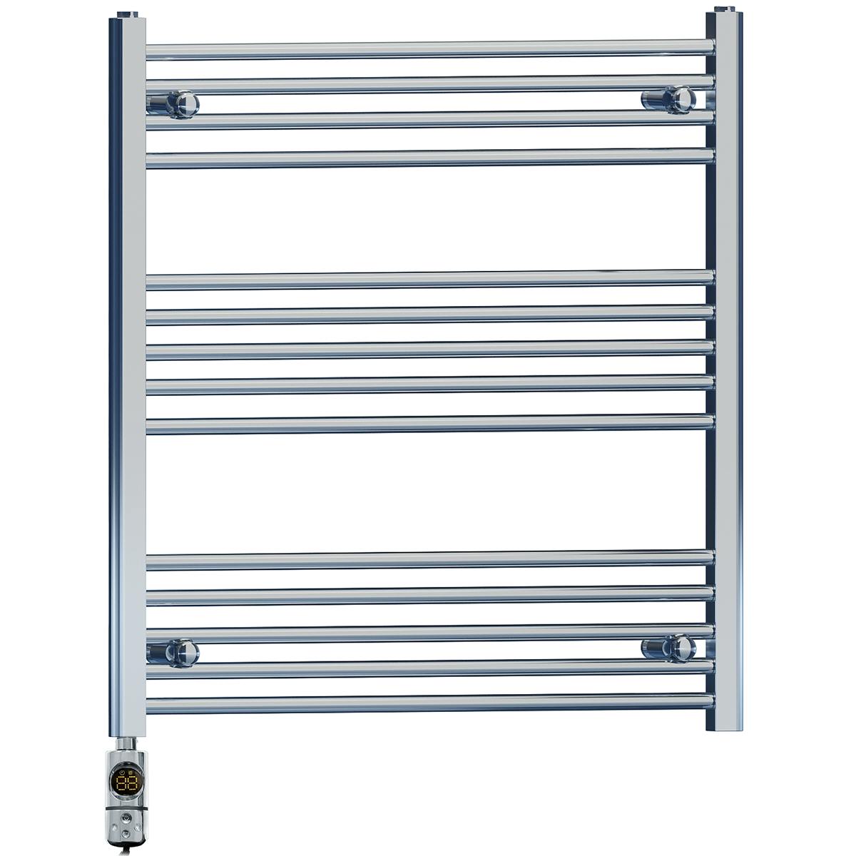 Myhomeware 800 X 800 Mm Chrome Electric Bathroom Towel Rail Radiator Heater With Af Thermostatic Electric Element Pre-Filled