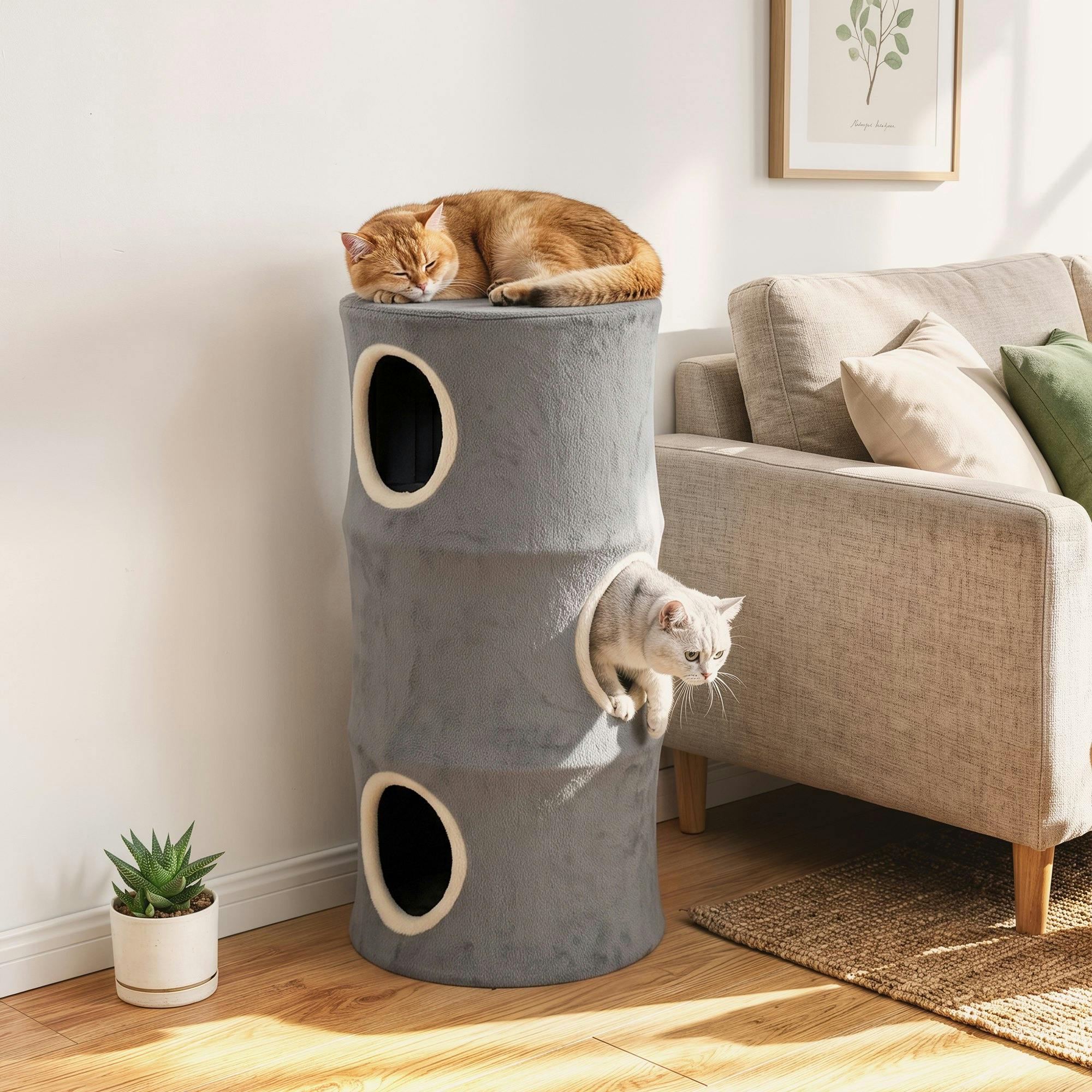 PAWHUT Cat House for Indoor Kittens, Cat Condo w/ Removable Washable Cover in Grey | Size: 80cm - Image 3