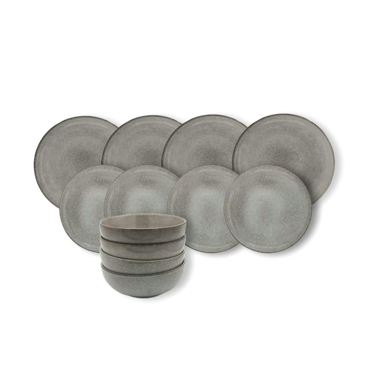 Rackhams Grey 12 Piece Nordic Stoneware Dinner Set |
