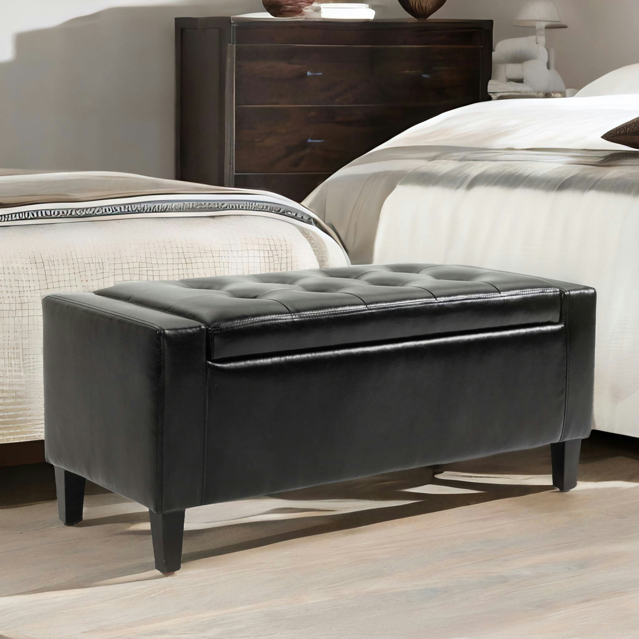 Rafaelo Mobilia Black Tufted Faux Leather Ottoman Bench Seat With Storage