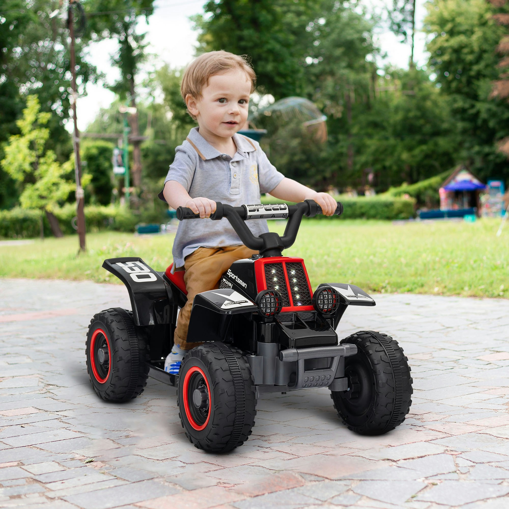 Aiyaplay Black/Red 6V Electric Quad Bike For Kids W/ Forward Backward, And