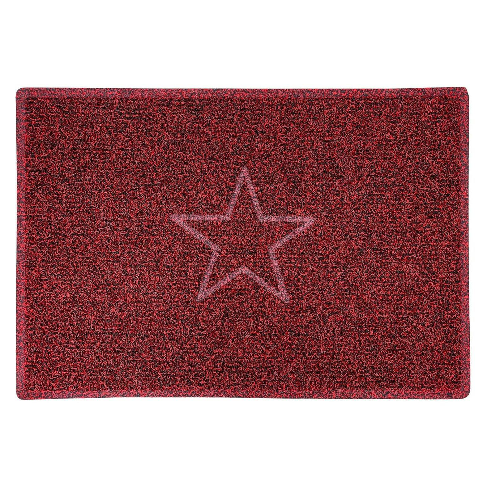 Rackhams Red/Black Embossed Star Spaghetti Door Mat - & - 90Cm X 60Cm