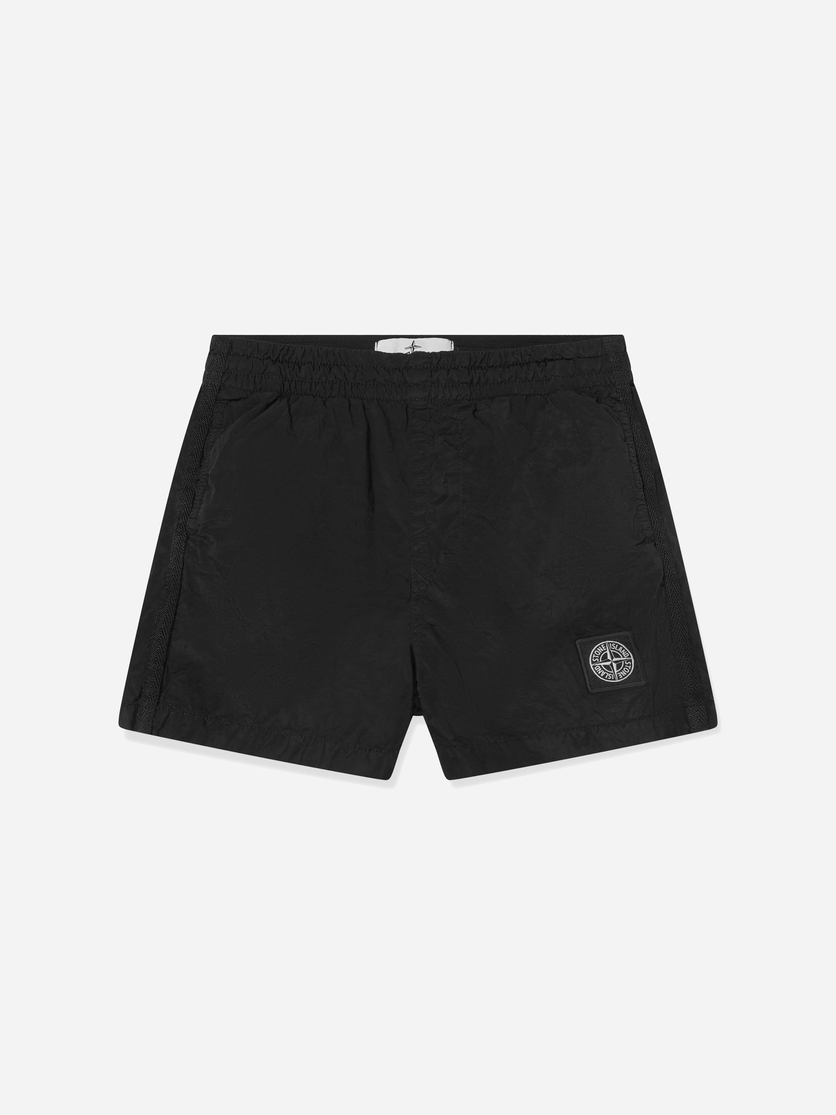 Stone Island Junior Boys Black Stone Island Compass Logo Swim Shorts In - 12 Yrs