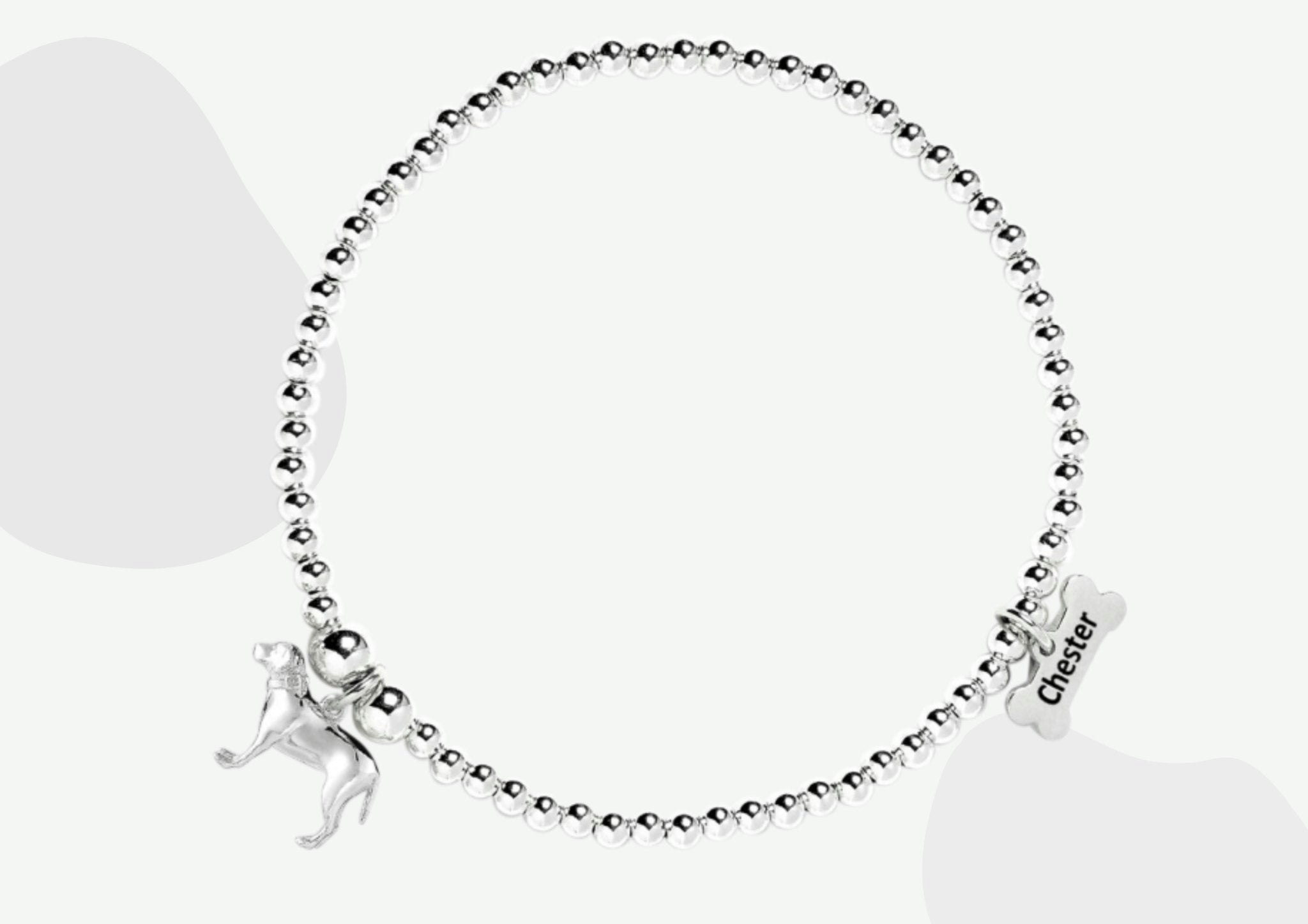 Mylee London Silver Labrador Ball Bead Bracelet - Personalised - Yes