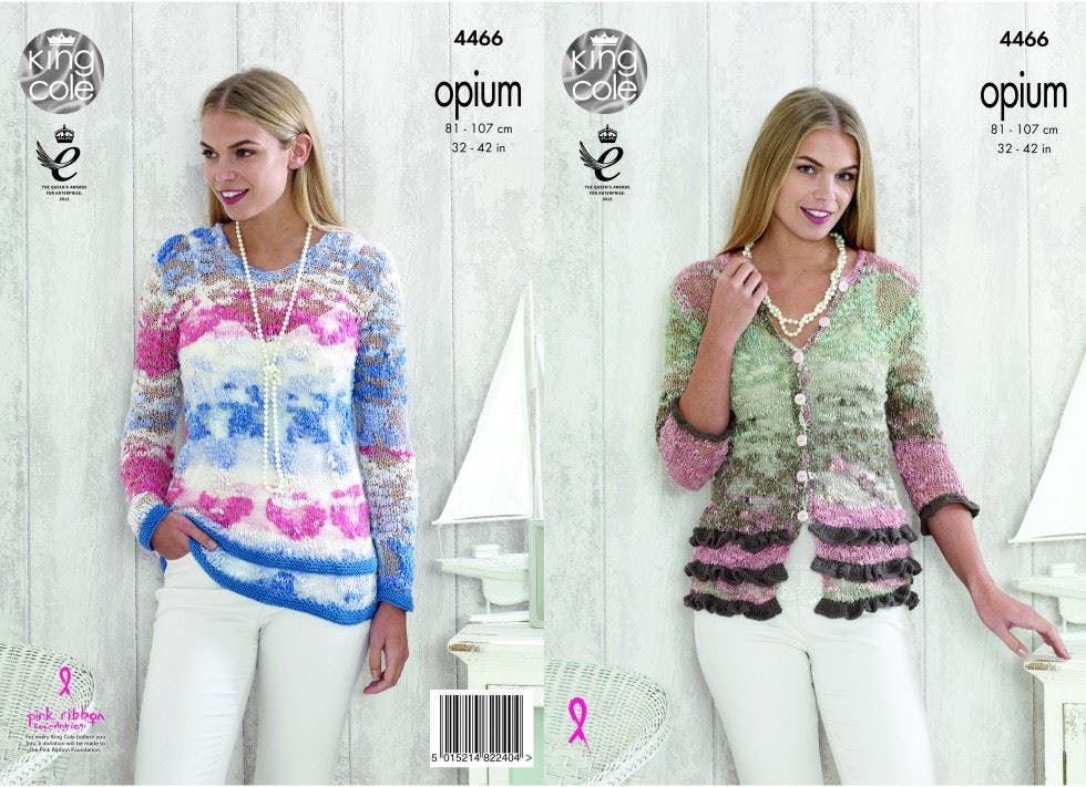 King Cole Women's Opium Knitting Pattern 4466, Cardigans, Sweaters For 32 Inch - 42 Inch - Intermediate